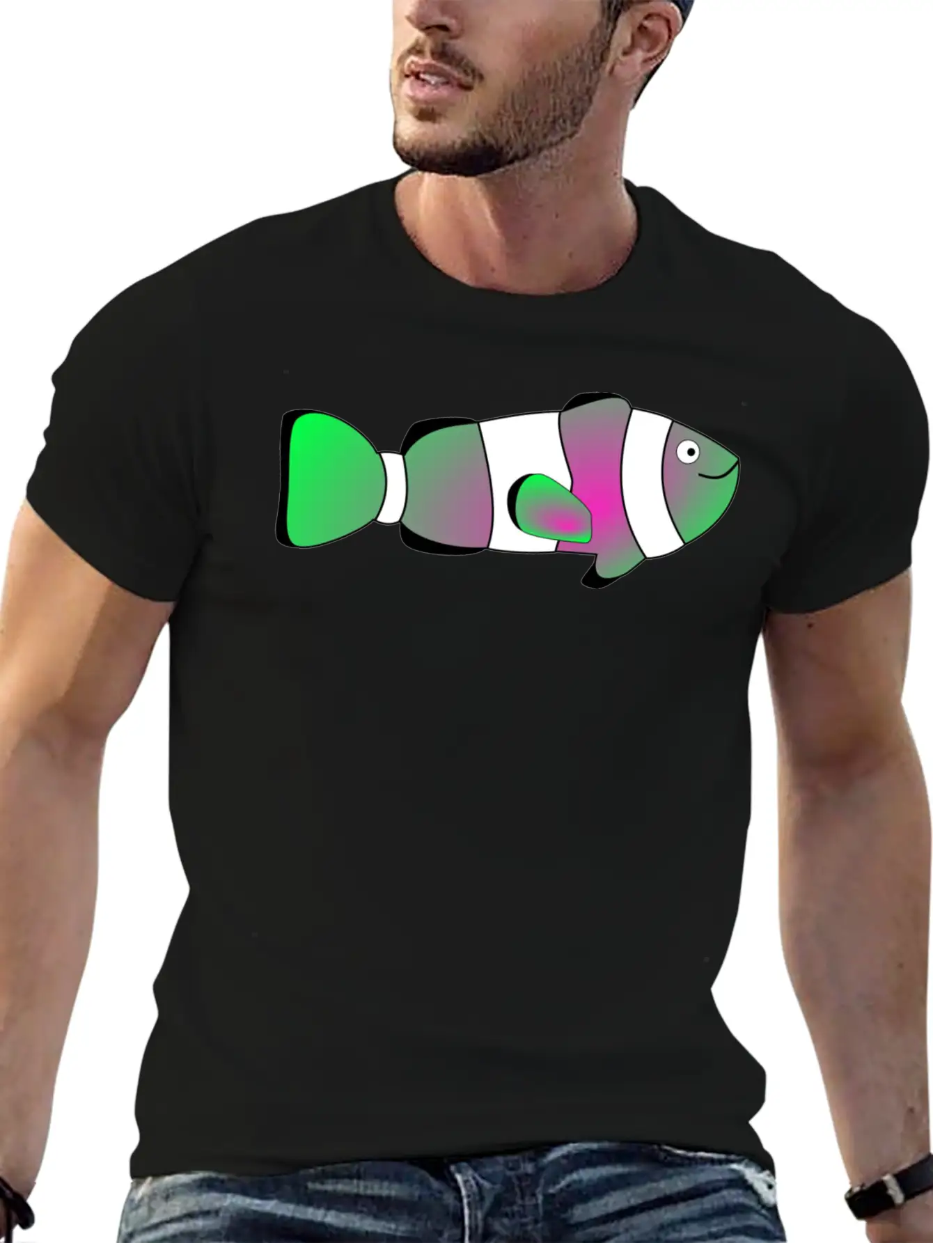 Flowfish Pink To Green Casual Graphic T-Shirt – Simple And Comfortable Daily Wear