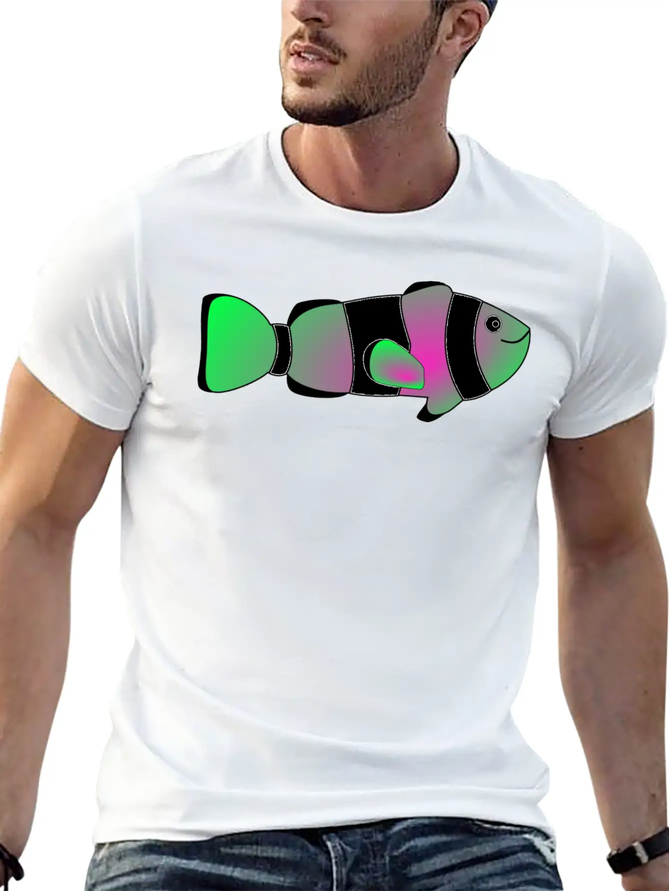 Flowfish Pink To Green Casual Graphic T-Shirt – Simple And Comfortable Daily Wear