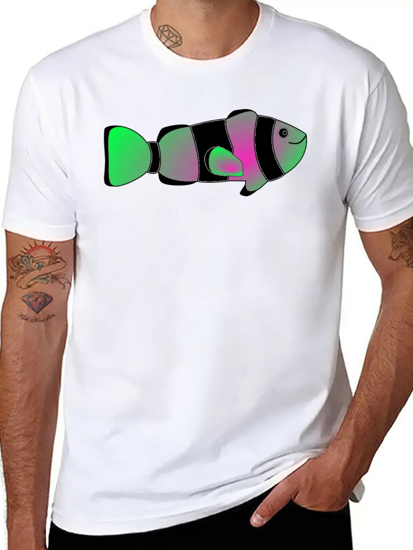 Flowfish Pink To Green Casual Graphic T-Shirt – Simple And Comfortable Daily Wear