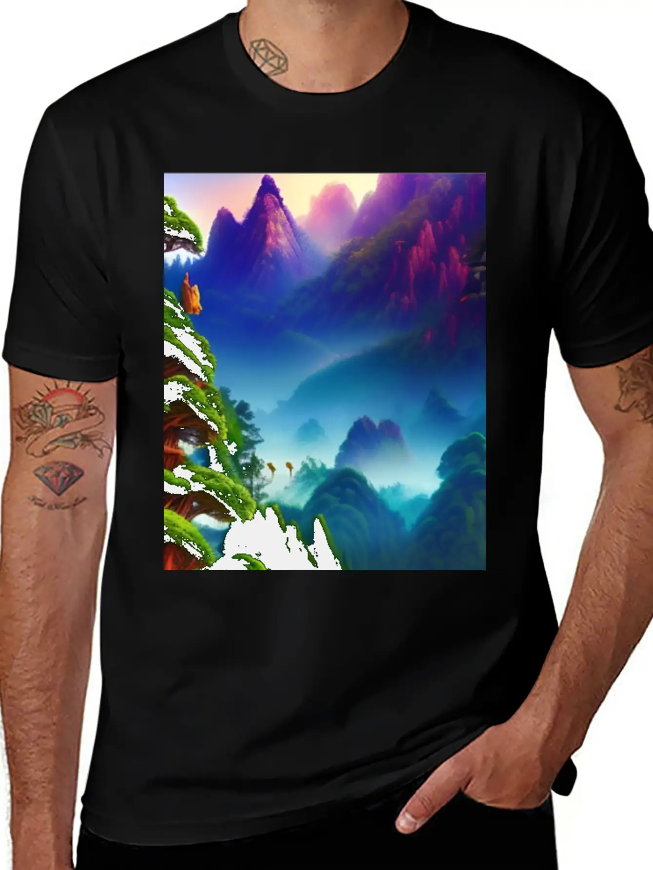 Forest And Mountains Landscape Lightweight Cotton T-Shirt – Daily Comfort Graphic Shirt