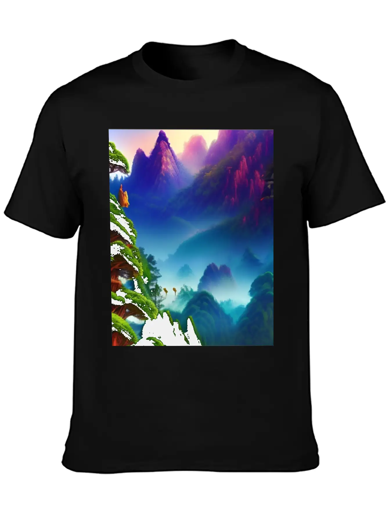 Forest And Mountains Landscape Lightweight Cotton T-Shirt – Daily Comfort Graphic Shirt