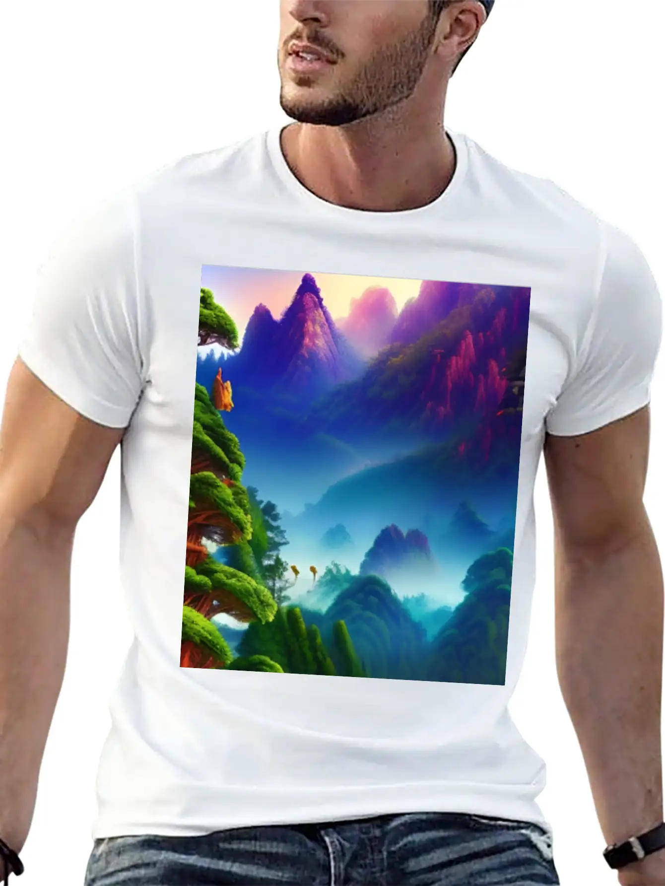 Forest And Mountains Landscape Lightweight Cotton T-Shirt – Daily Comfort Graphic Shirt