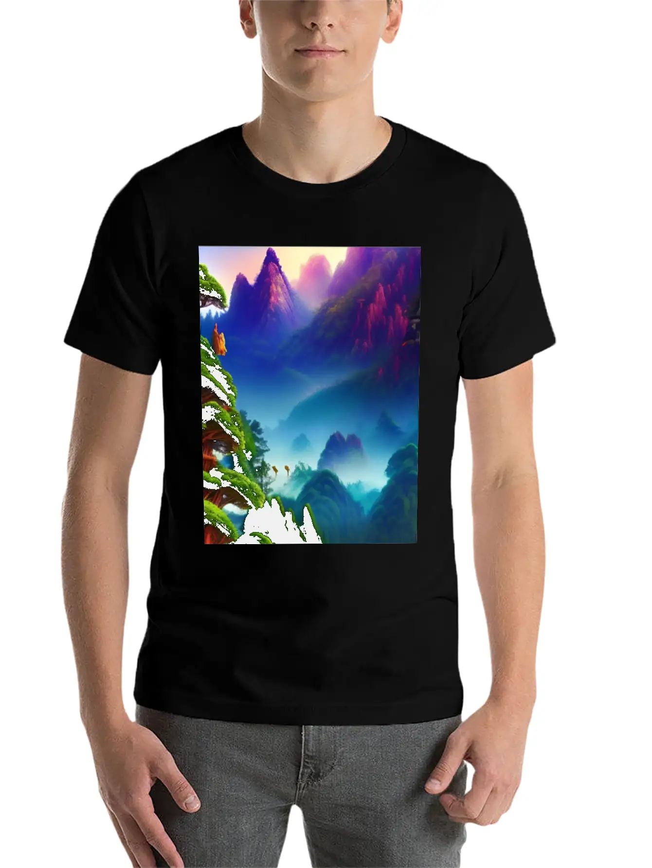 Forest And Mountains Landscape Lightweight Cotton T-Shirt – Daily Comfort Graphic Shirt