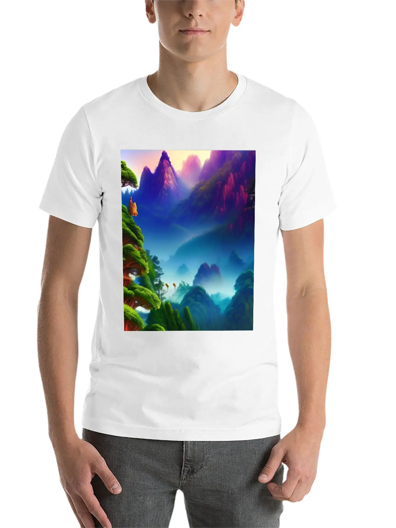 Forest And Mountains Landscape Lightweight Cotton T-Shirt – Daily Comfort Graphic Shirt