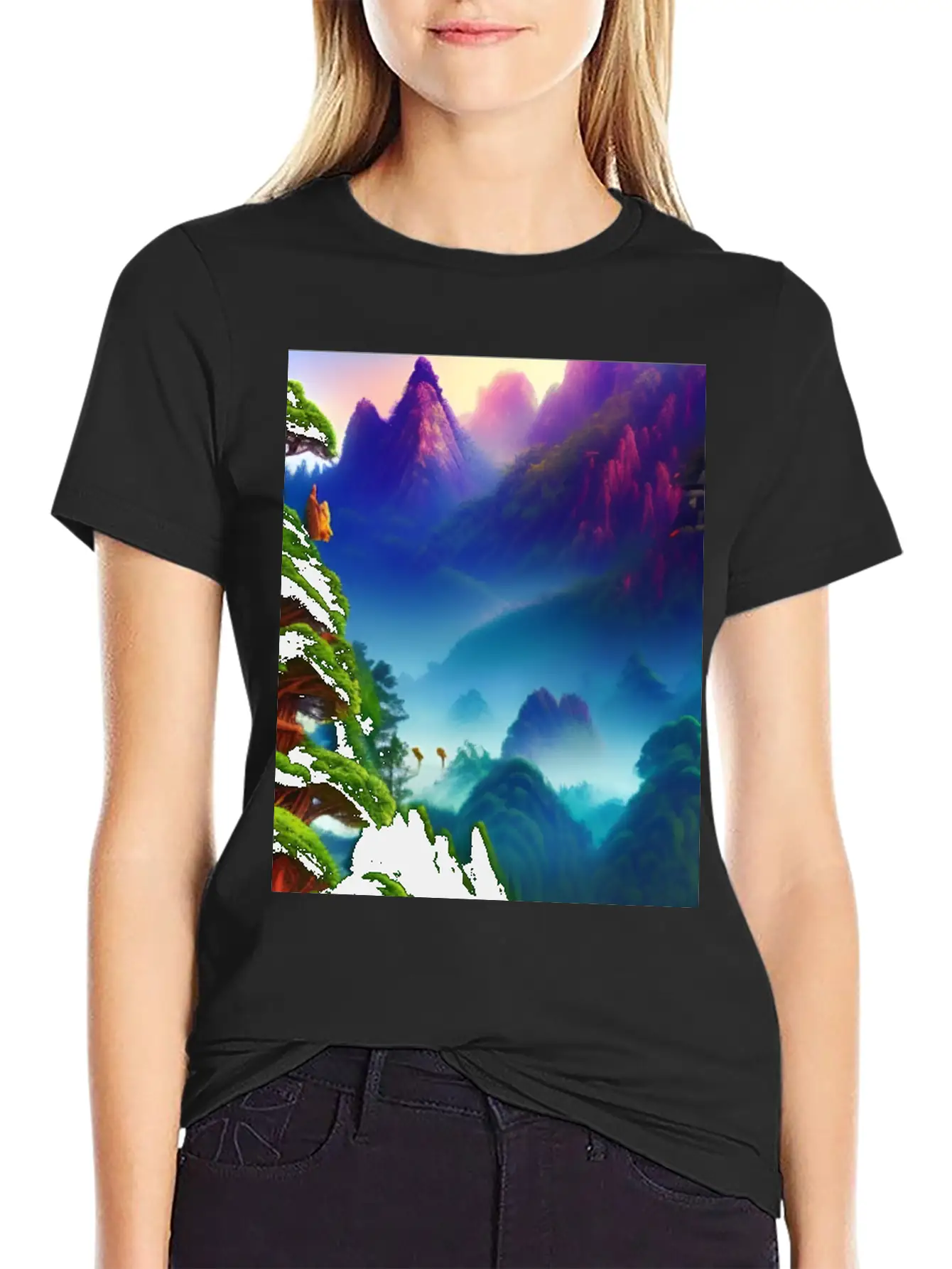 Forest And Mountains Landscape Lightweight Cotton T-Shirt – Daily Comfort Graphic Shirt