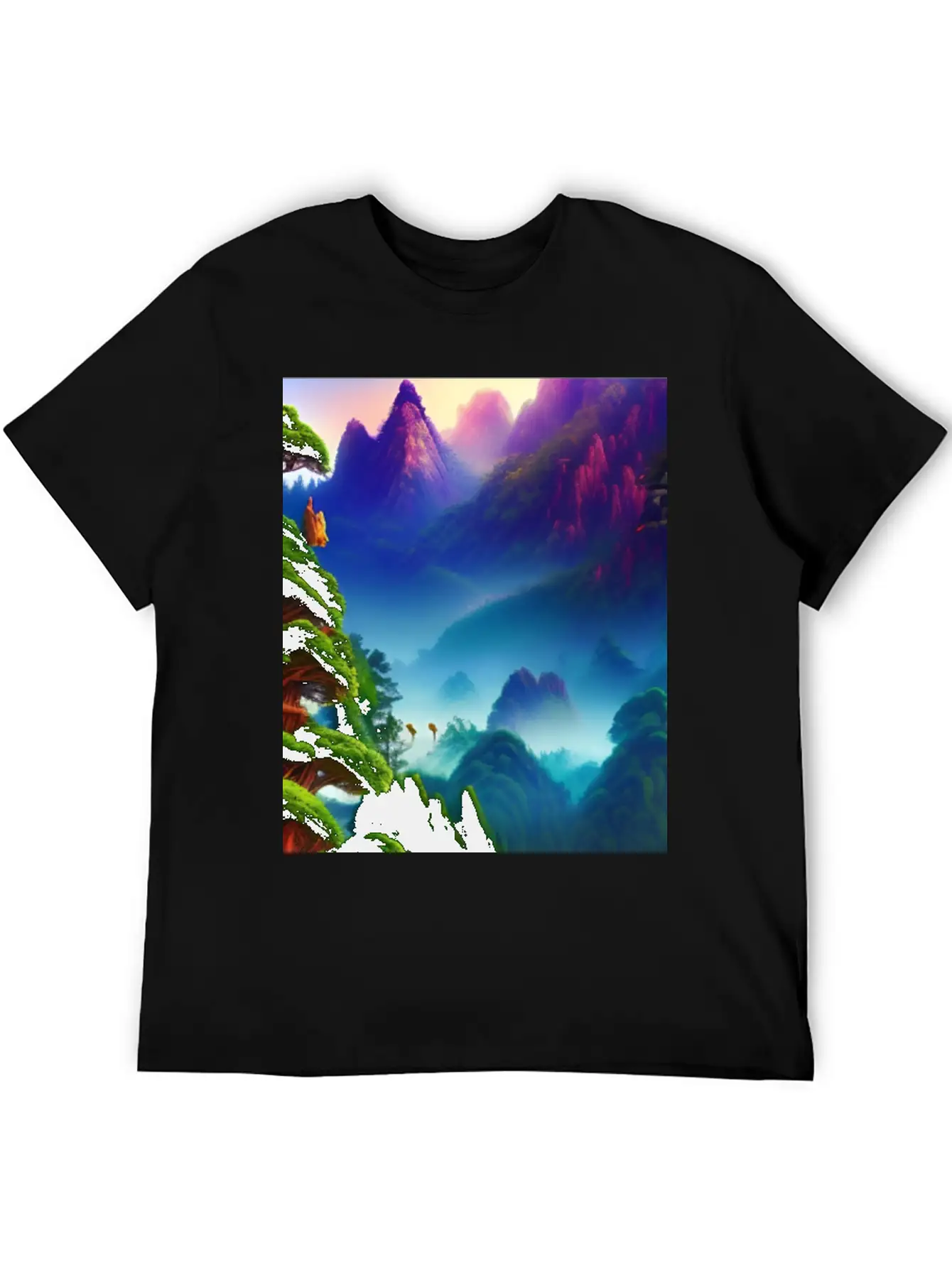 Forest And Mountains Landscape Lightweight Cotton T-Shirt – Daily Comfort Graphic Shirt