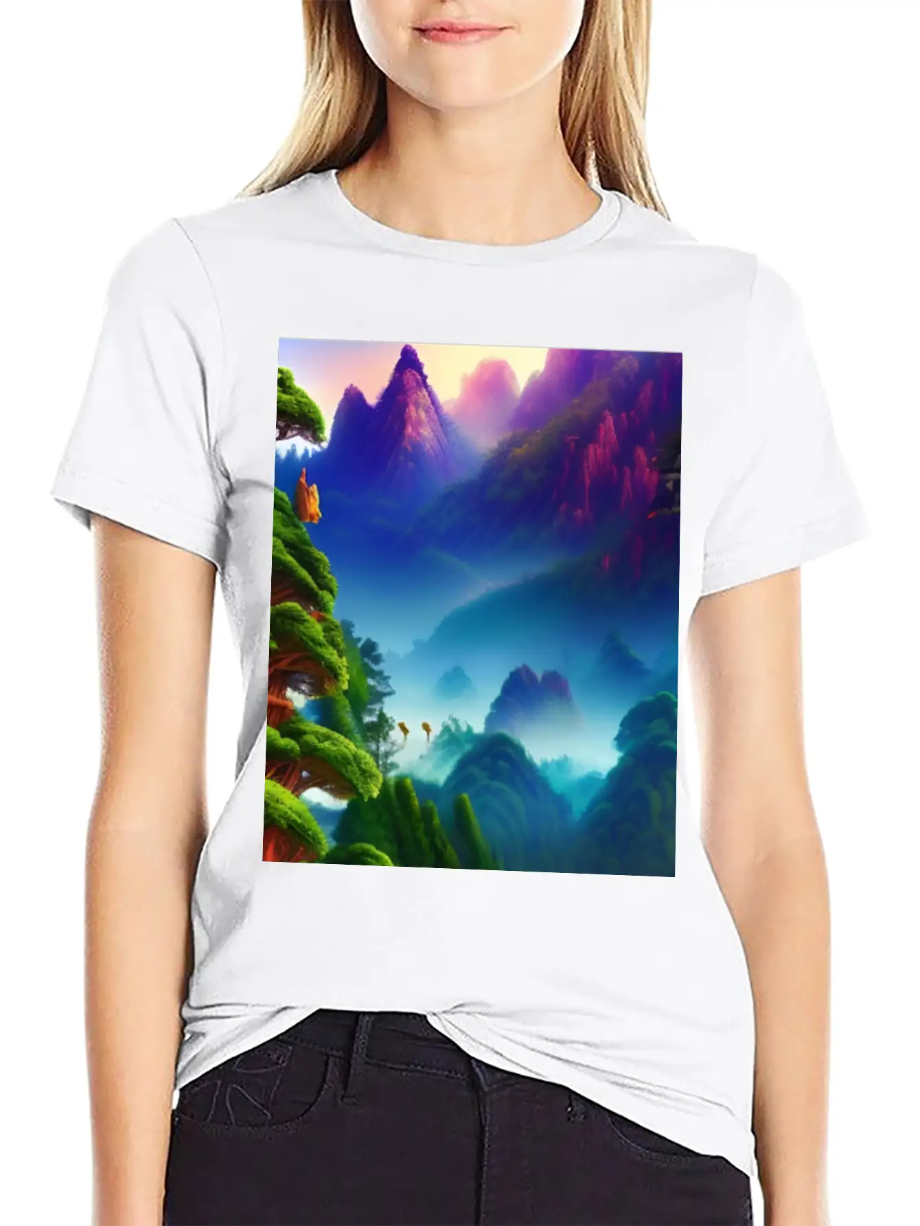 Forest And Mountains Landscape Lightweight Cotton T-Shirt – Daily Comfort Graphic Shirt