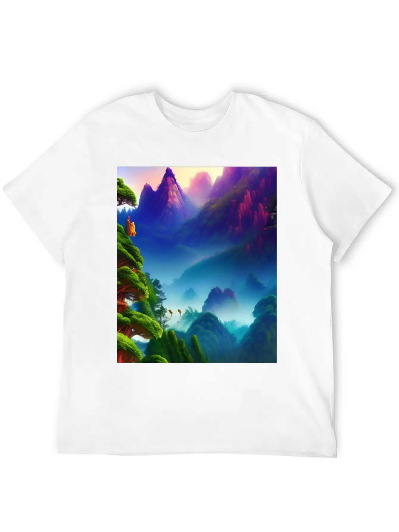 Forest And Mountains Landscape Lightweight Cotton T-Shirt – Daily Comfort Graphic Shirt