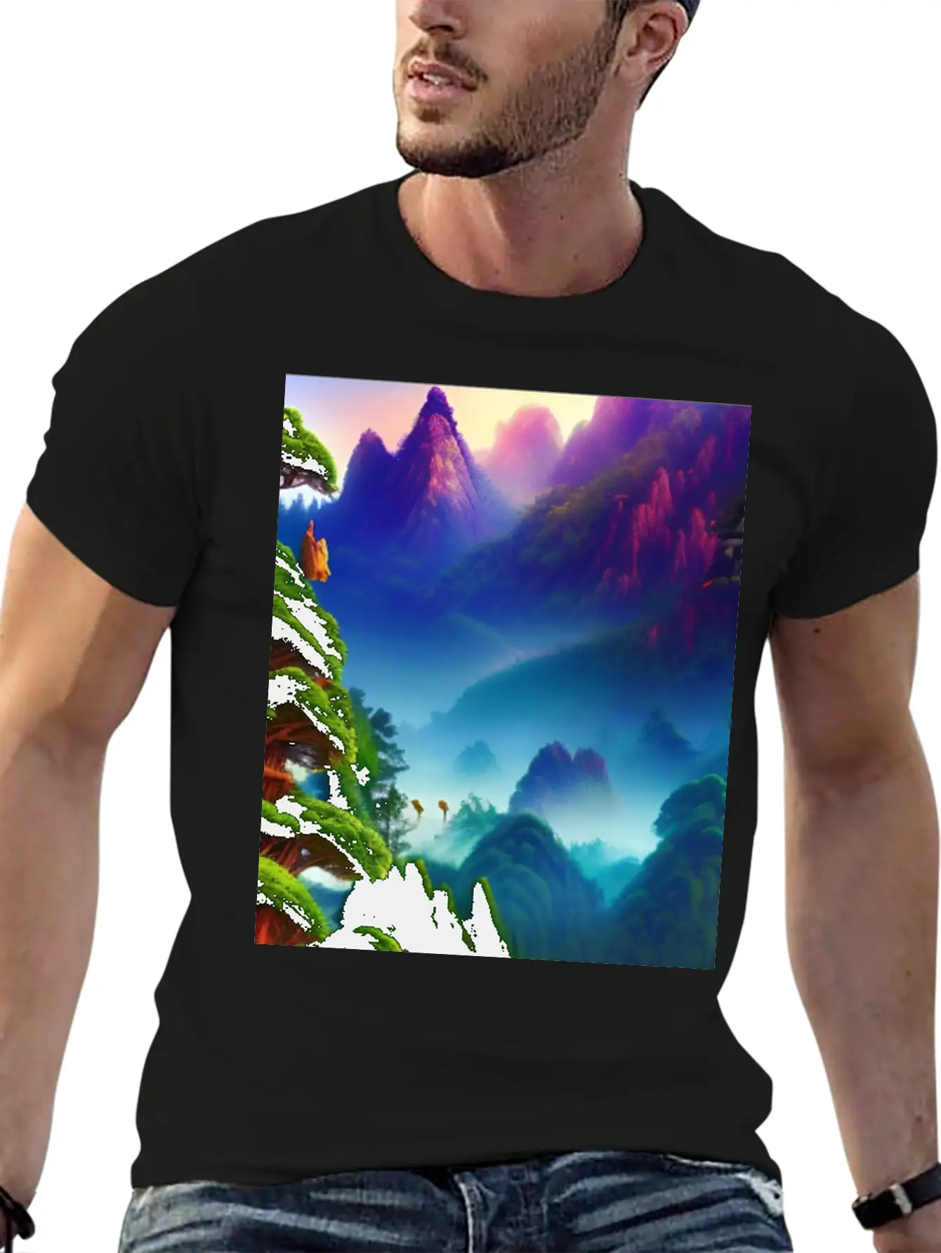 Forest And Mountains Landscape Lightweight Cotton T-Shirt – Daily Comfort Graphic Shirt