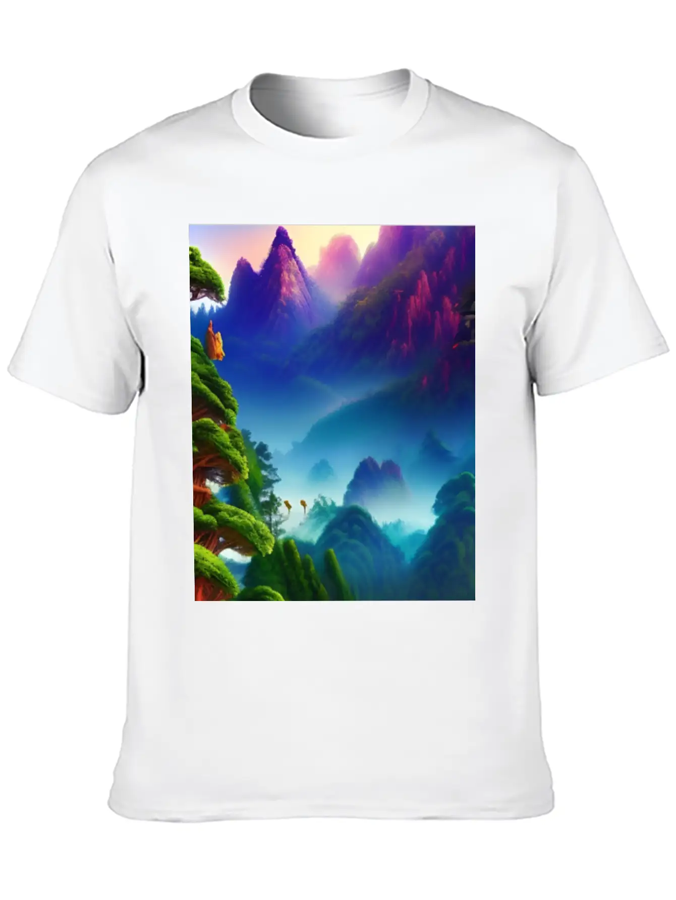 Forest And Mountains Landscape Lightweight Cotton T-Shirt – Daily Comfort Graphic Shirt
