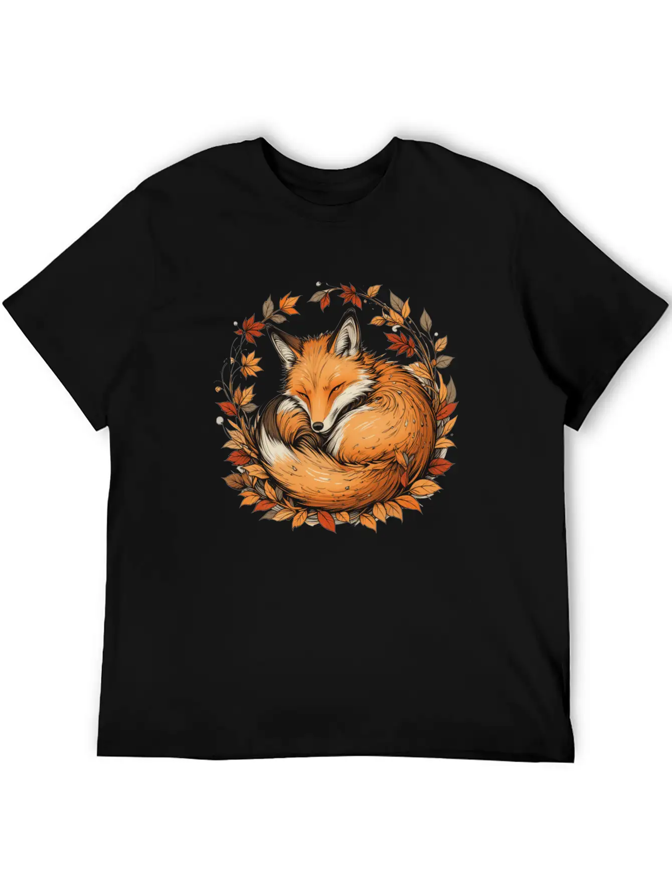 Fox In Autumn Leaves Basic Graphic T-Shirt – Daily Comfort In Soft Cotton