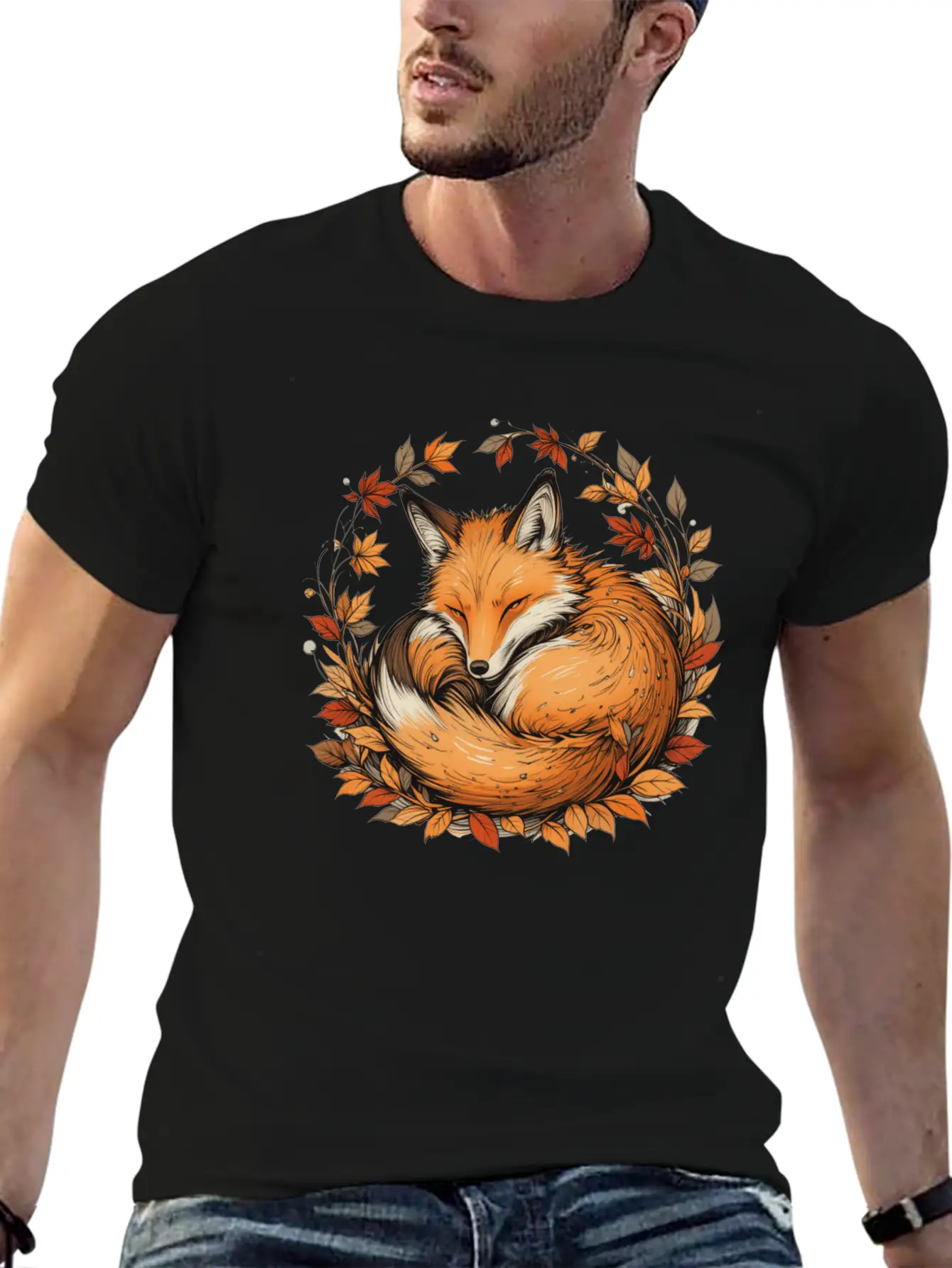 Fox In Autumn Leaves Basic Graphic T-Shirt – Daily Comfort In Soft Cotton