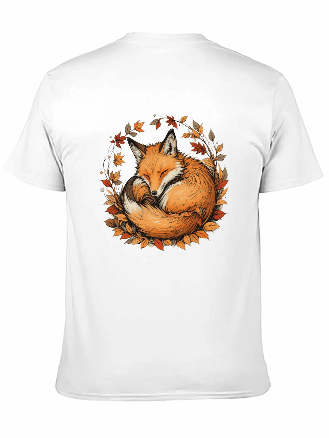 Fox In Autumn Leaves Basic Graphic T-Shirt – Daily Comfort In Soft Cotton