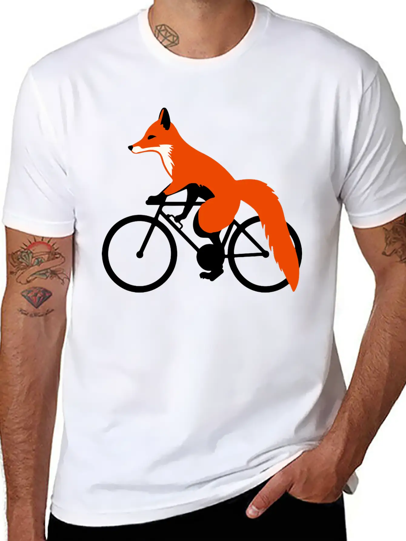 Fox On Bicycle Classic Crew Neck Graphic Tee – Everyday Minimal Look