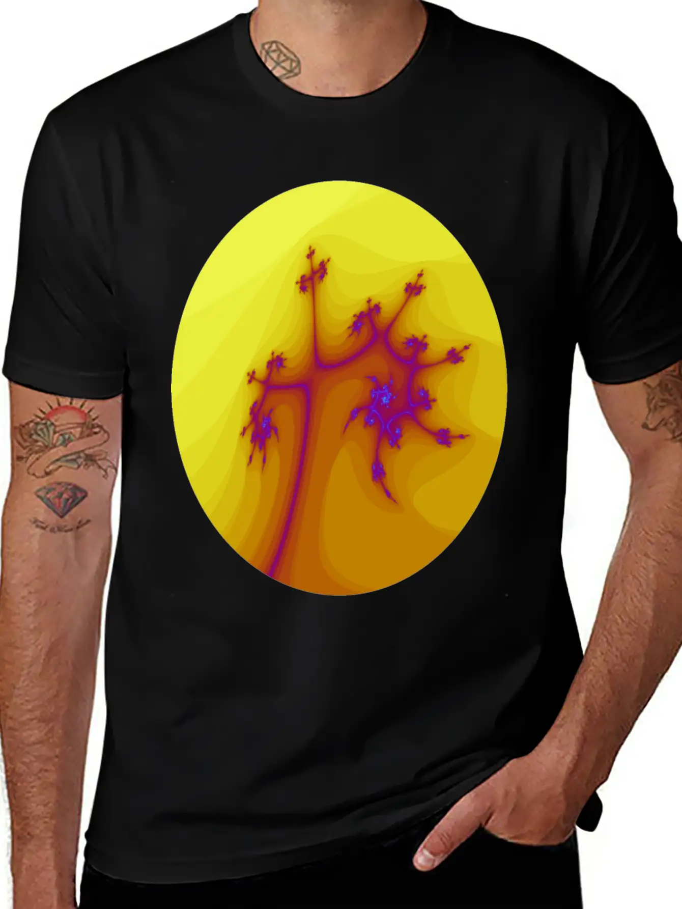 Fractal Flower Mist Oval Classic Cotton Tee – Unisex Comfort For Any Season