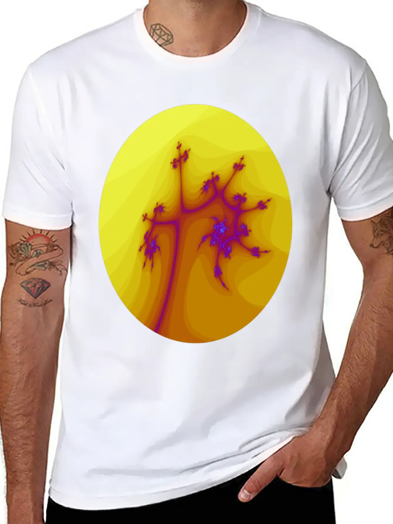 Fractal Flower Mist Oval Classic Cotton Tee – Unisex Comfort For Any Season