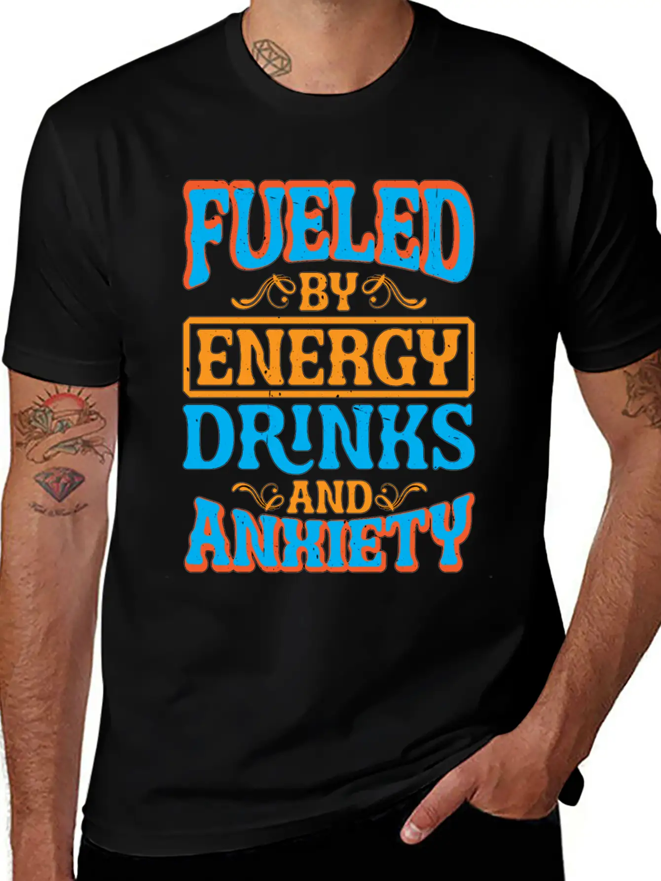 Fueled By Energy Drinks And Anxiety 5 Basic Graphic T-Shirt – Daily Comfort In Soft Cotton