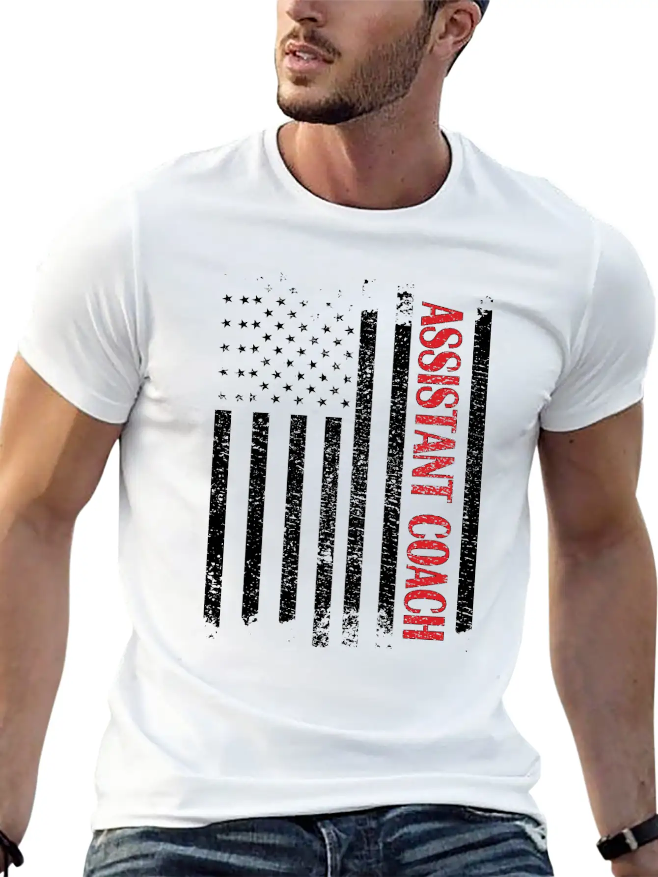 Funny Assistant Coach US Flag Sports Coaching Breathable Graphic T-Shirt – Perfect For Casual Days