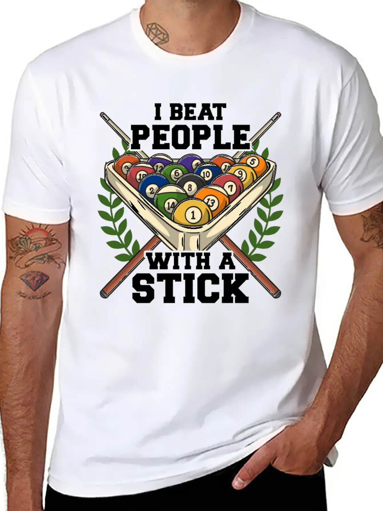 Funny Billiards I Beat People With A Stick Pool Basic Graphic T-Shirt – Daily Comfort In Soft Cotton