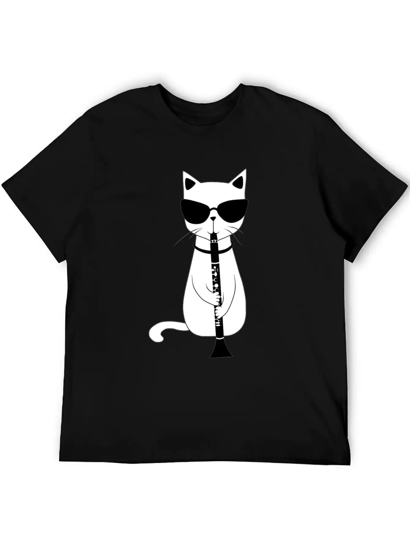 Funny Cat Wearing Sunglasses Playing Oboe T-Shirt Stylish Everyday T-Shirt – Unisex Basic Cotton Tee