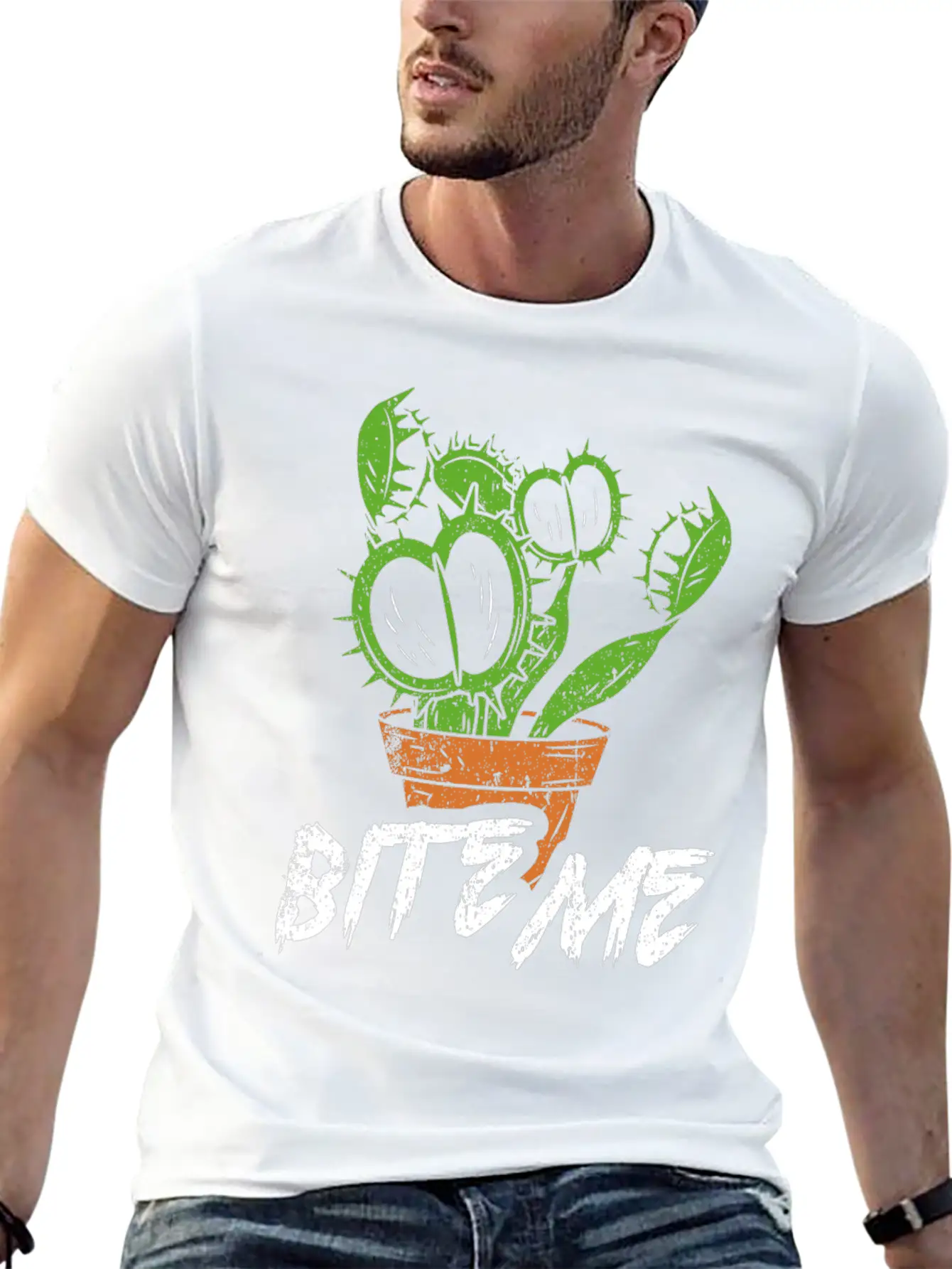 Funny Succulent Design Quote Bite Me Carnivorous Simple Everyday Graphic Tee – Lightweight Summer Wear