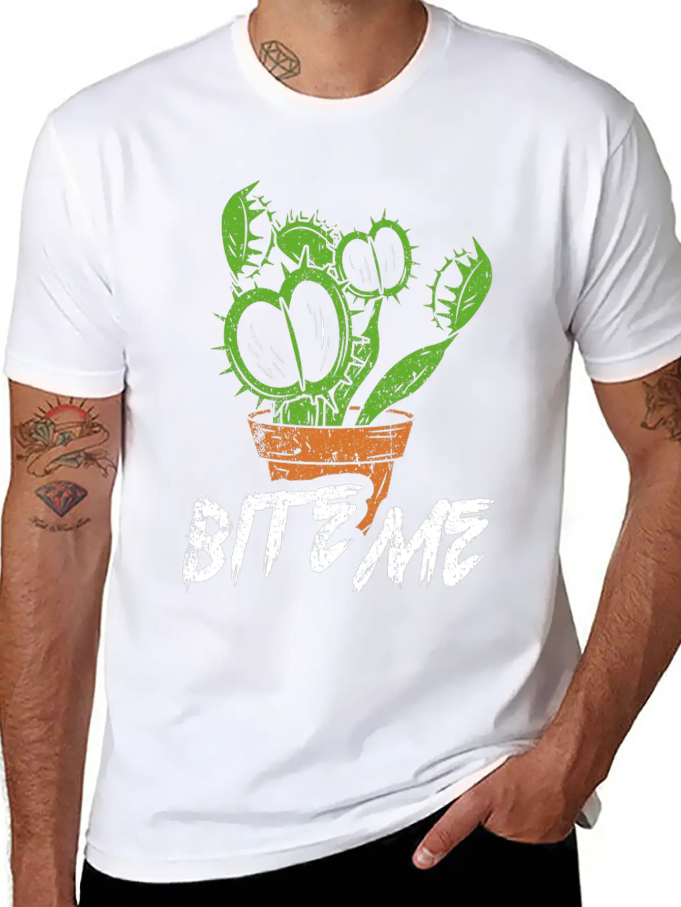 Funny Succulent Design Quote Bite Me Carnivorous Simple Everyday Graphic Tee – Lightweight Summer Wear