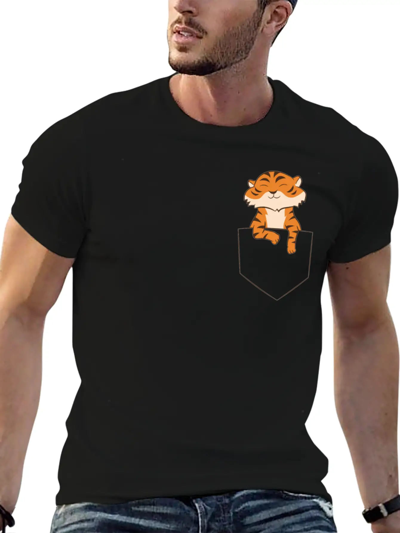Funny Tiger In A Pocket Cute Tiger Basic Graphic T-Shirt – Daily Comfort In Soft Cotton
