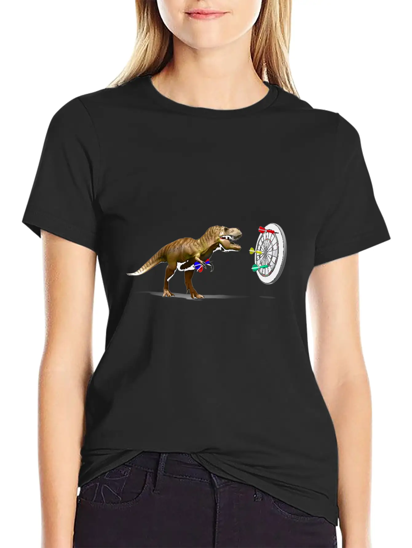 Funny Trex Playing Darts Basic Graphic T-Shirt – Daily Comfort In Soft Cotton