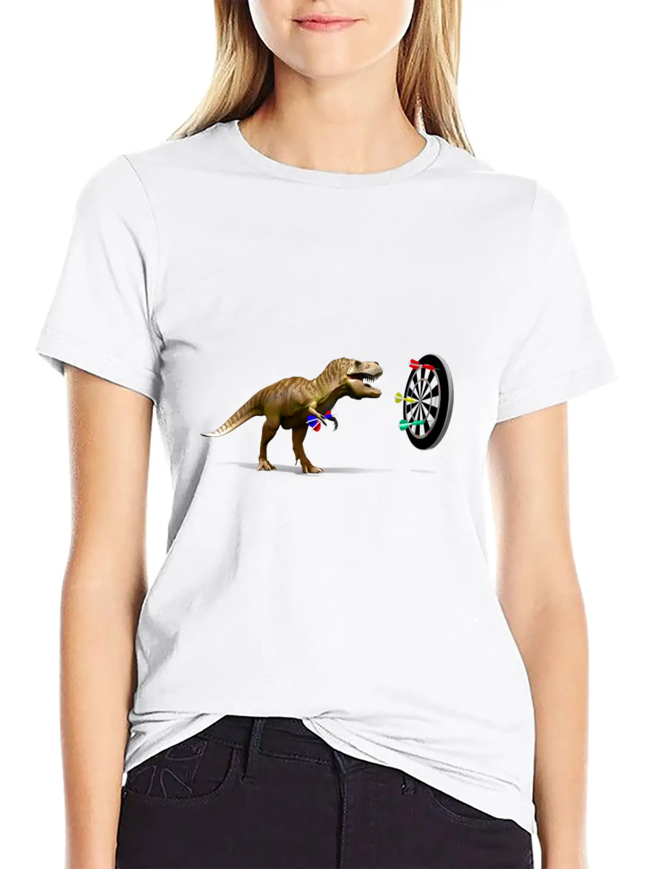 Funny Trex Playing Darts Basic Graphic T-Shirt – Daily Comfort In Soft Cotton