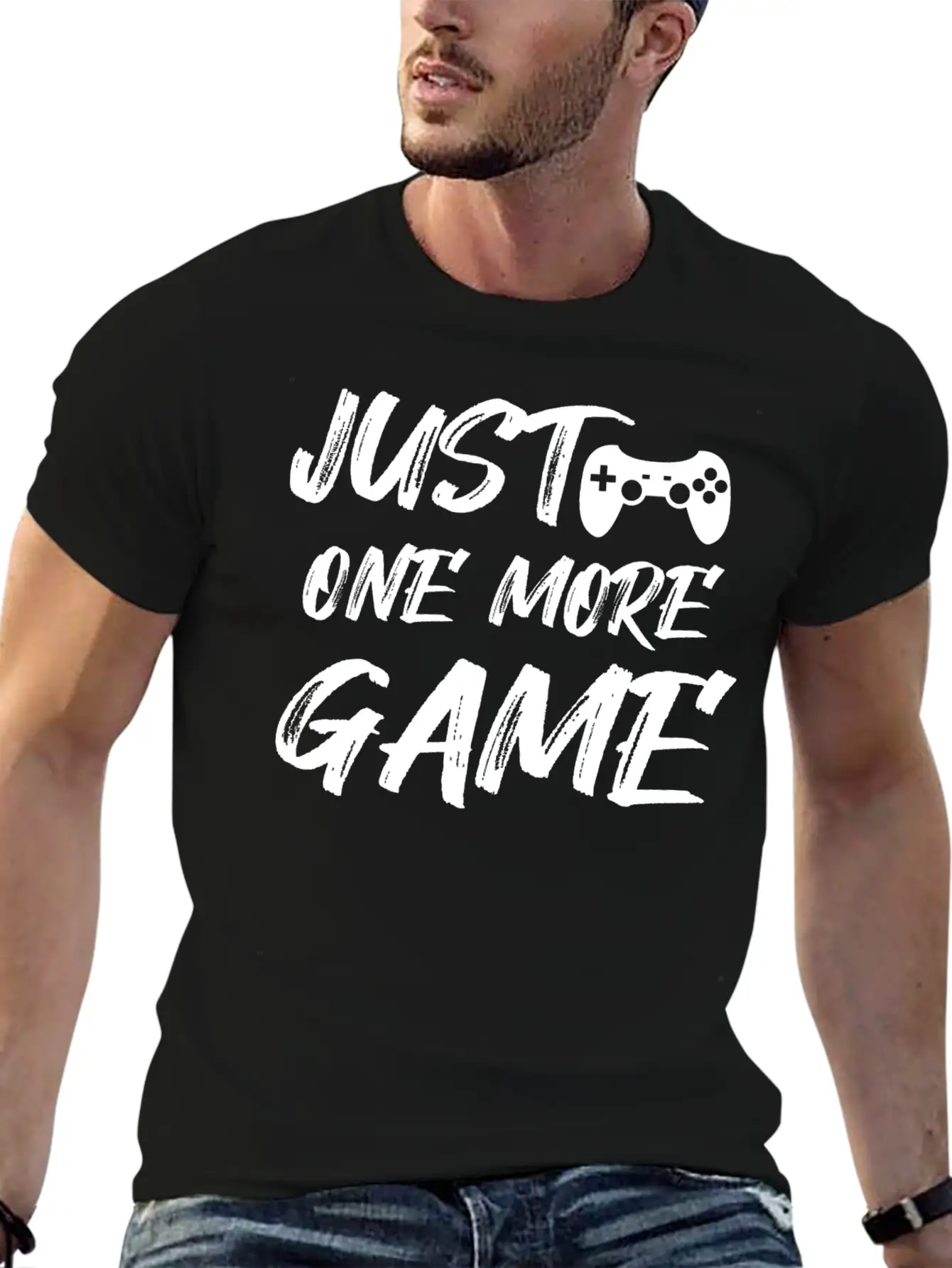 Gamer Saying Just One More Game Grunge Stylish Everyday T-Shirt – Unisex Basic Cotton Tee