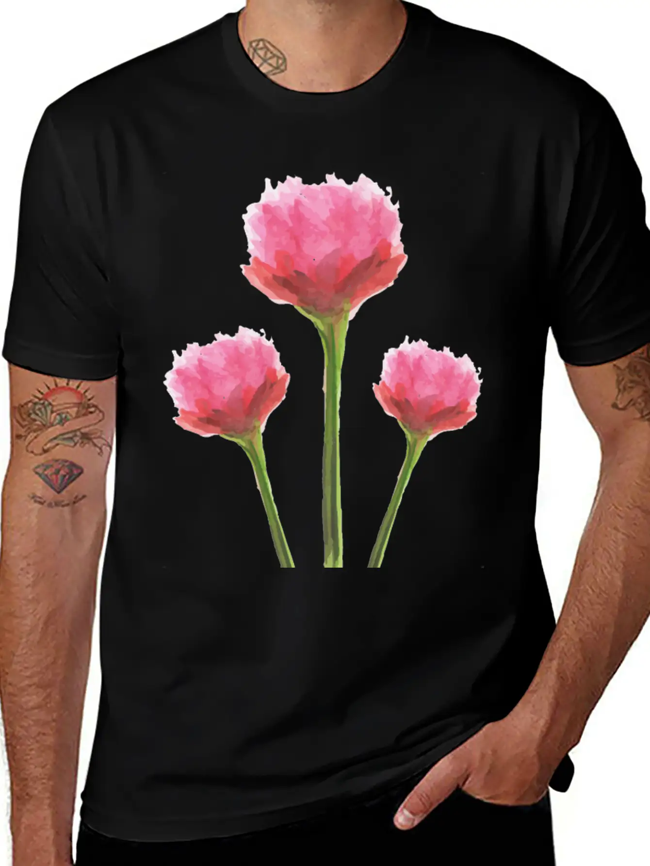 Gentle Pink Watercolor Flowers Essential Cotton Tee For Daily Outfits – Unisex Style