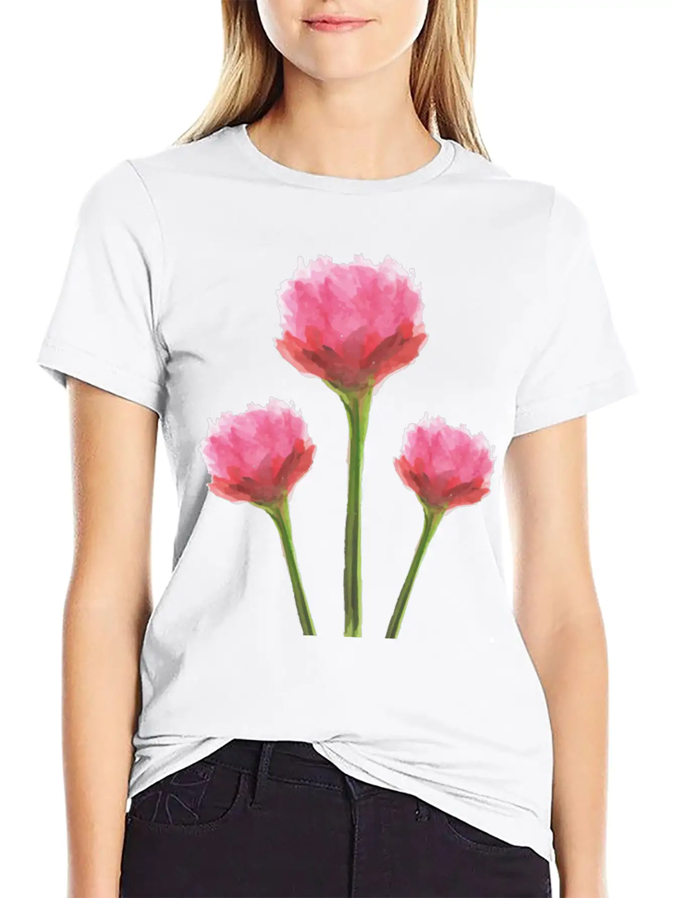 Gentle Pink Watercolor Flowers Essential Cotton Tee For Daily Outfits – Unisex Style