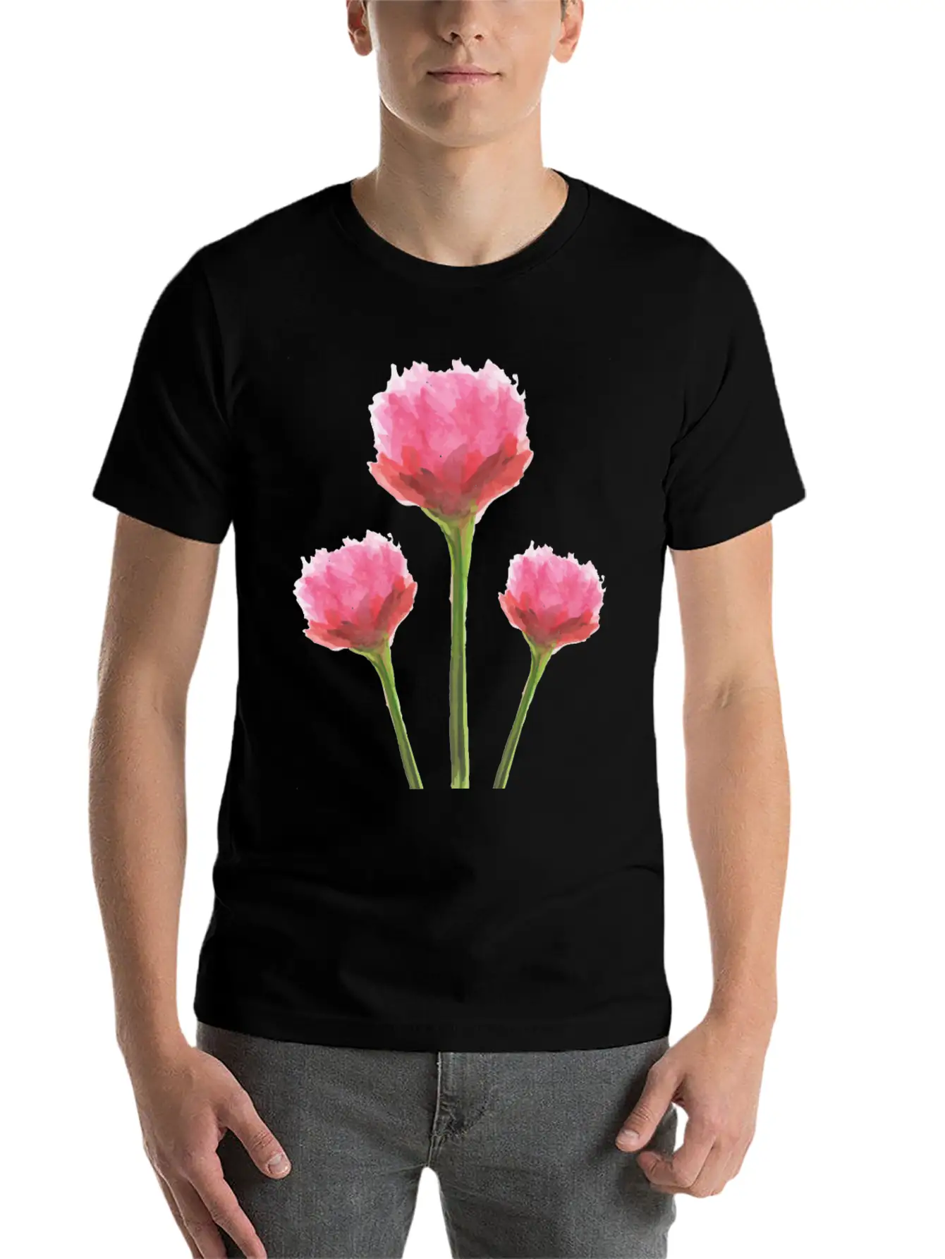Gentle Pink Watercolor Flowers Essential Cotton Tee For Daily Outfits – Unisex Style
