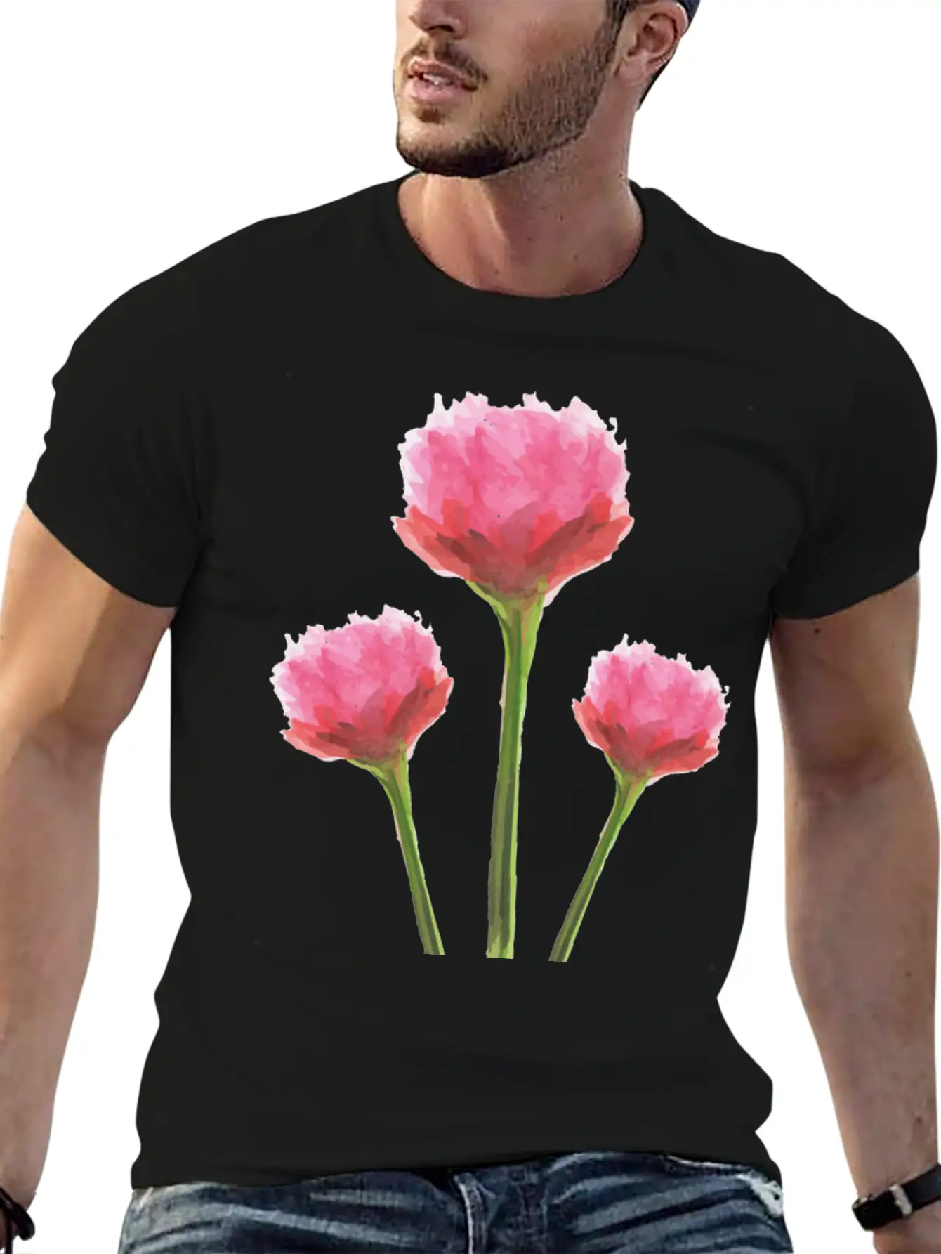 Gentle Pink Watercolor Flowers Essential Cotton Tee For Daily Outfits – Unisex Style