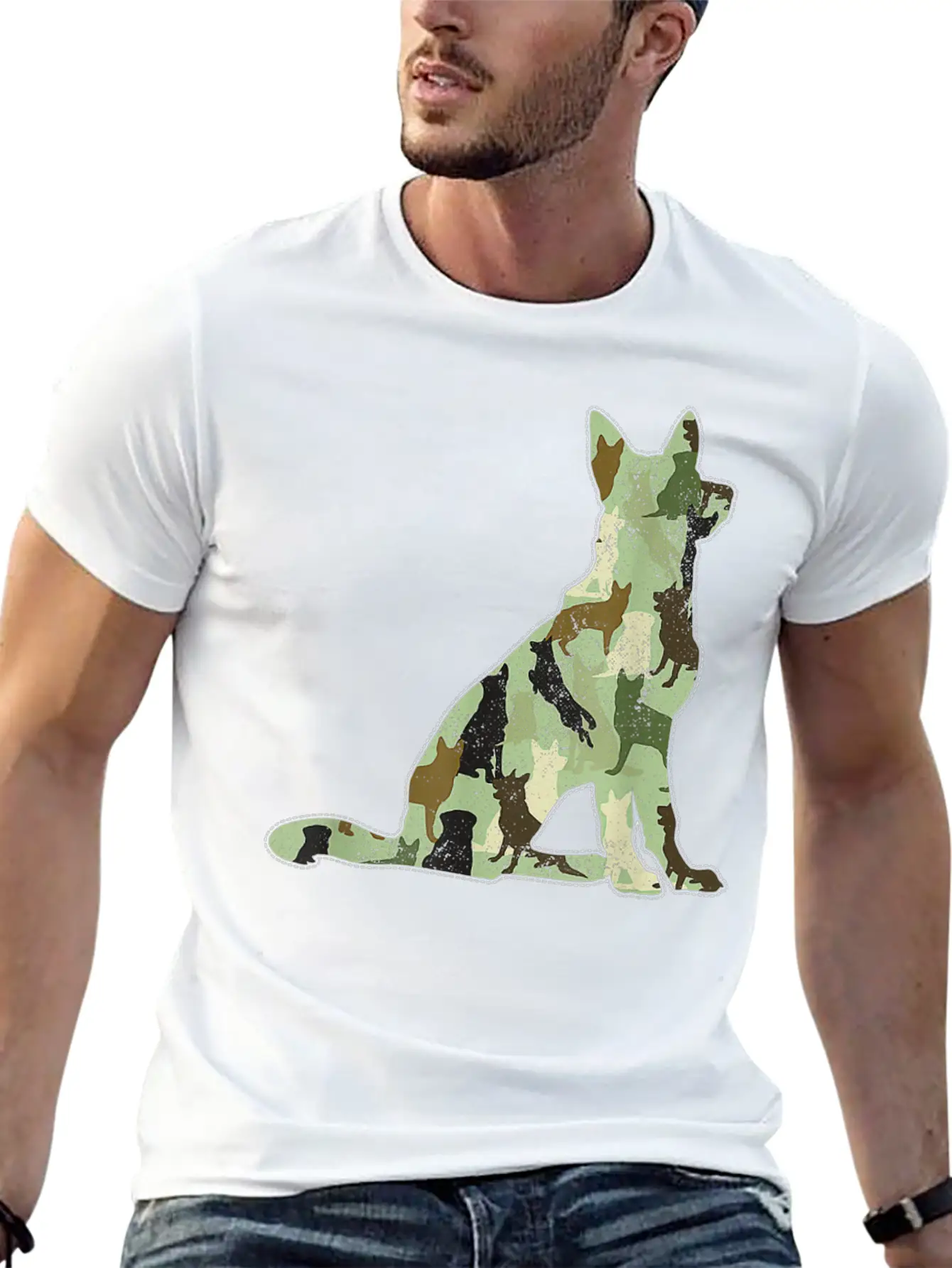 German Shepherd Camo Dog Camoue Basic Graphic T-Shirt – Daily Comfort In Soft Cotton