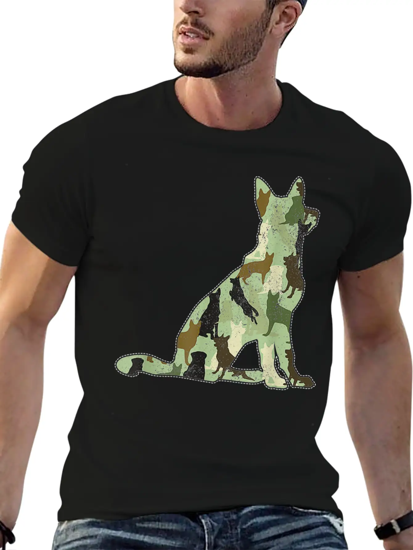 German Shepherd Camo Dog Camoue Basic Graphic T-Shirt – Daily Comfort In Soft Cotton