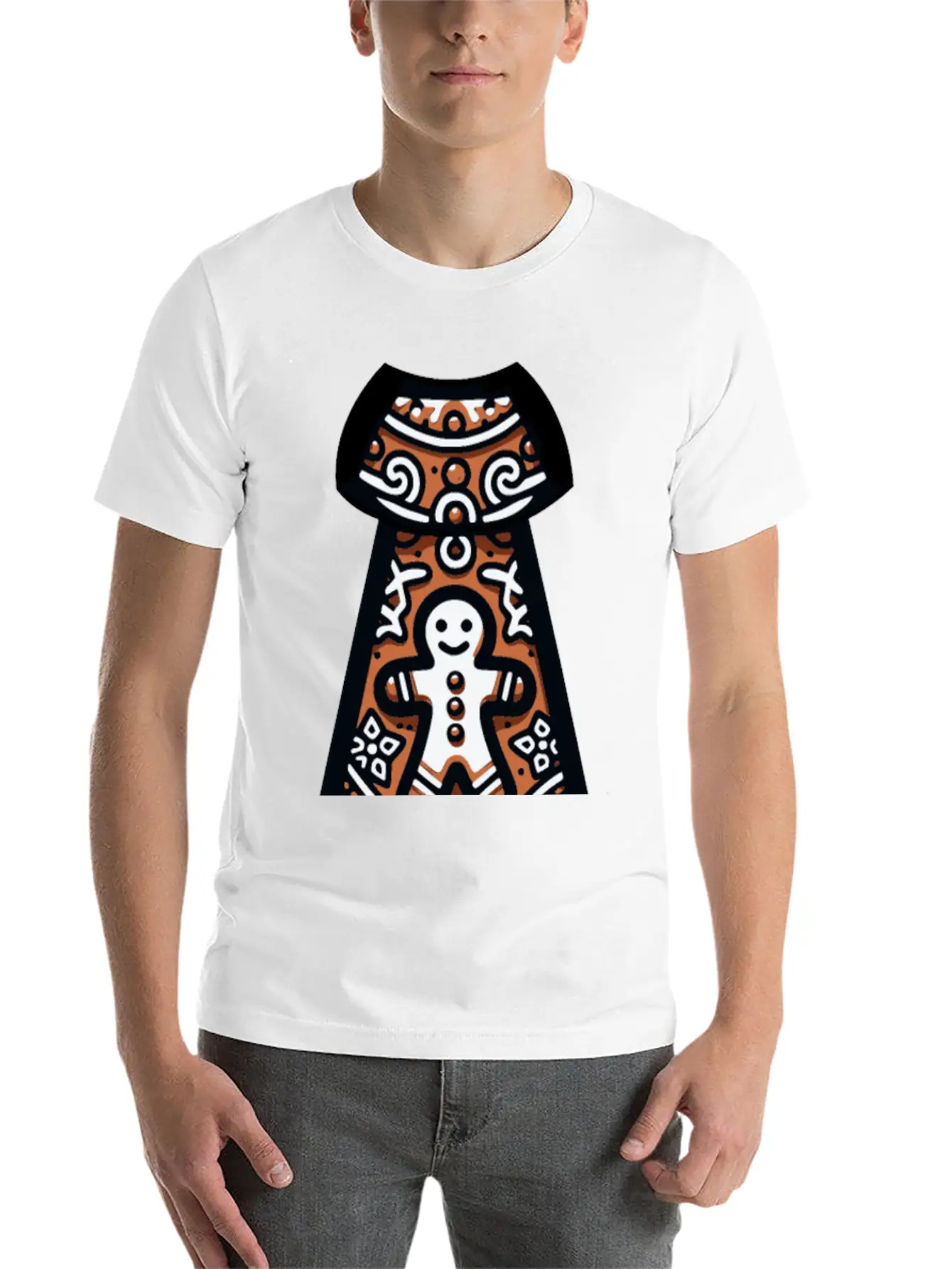 Gingerbread Man Christmas Tie Xmas Celebration Basic Graphic T-Shirt – Daily Comfort In Soft Cotton