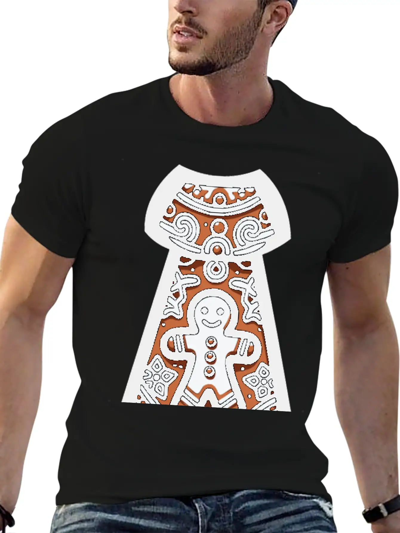 Gingerbread Man Christmas Tie Xmas Celebration Basic Graphic T-Shirt – Daily Comfort In Soft Cotton