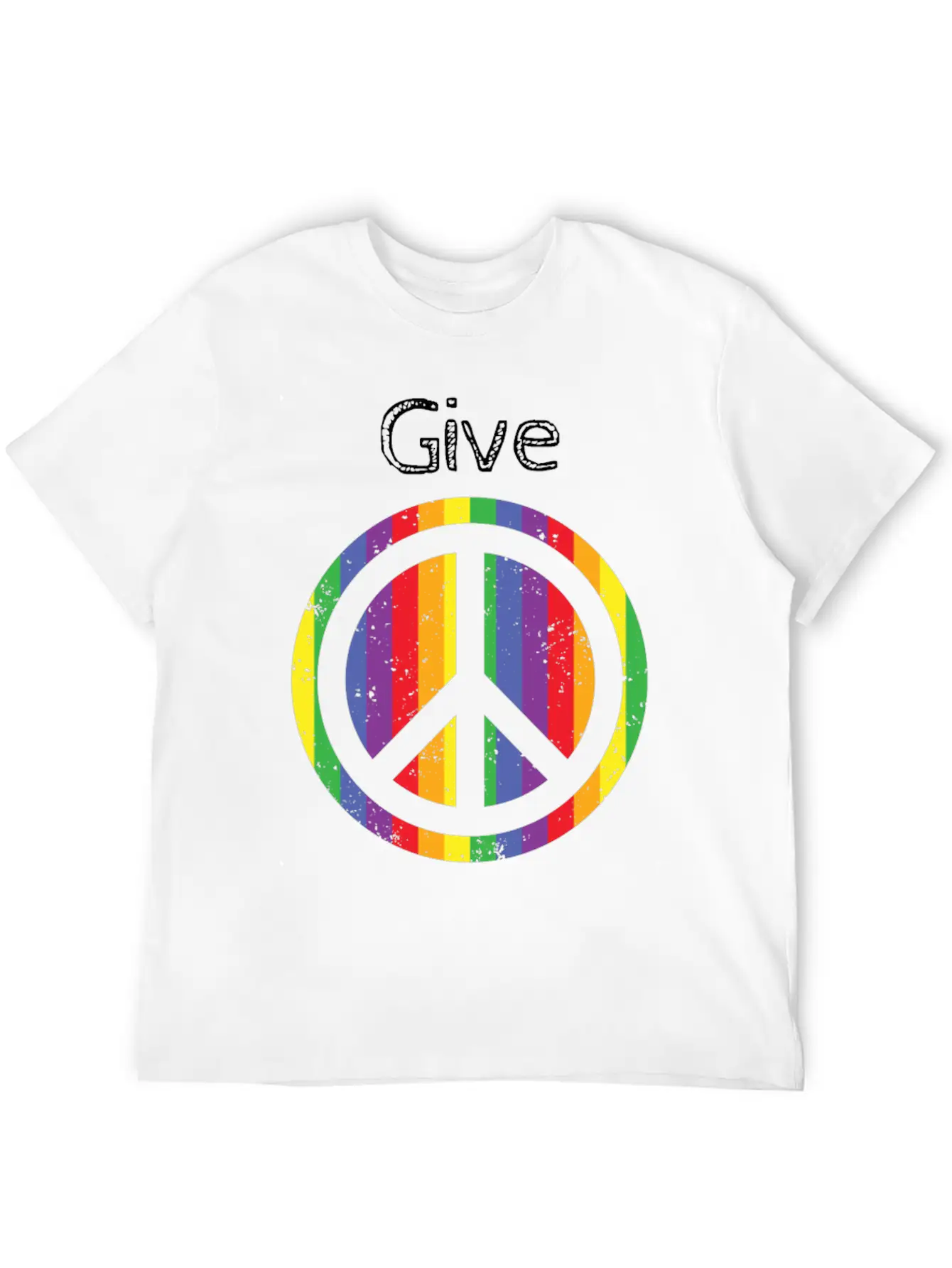 Give Peace A Chance Rainbow Peace Sign Hippie Stylish Everyday T-Shirt – Unisex Basic Cotton Tee