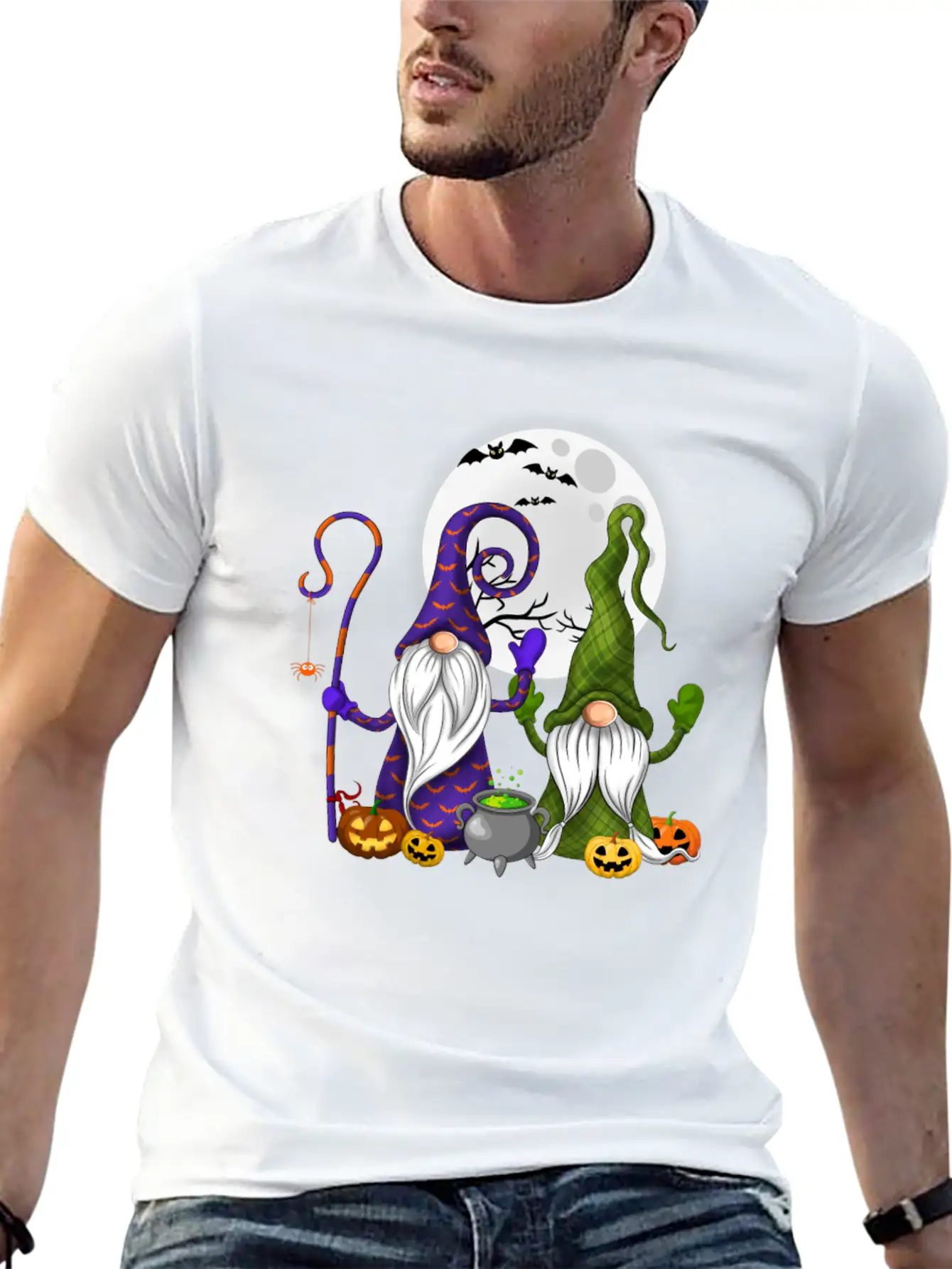 Gnome Witch Halloween Pumpkin Autumn Fall Holiday Stylish Everyday T-Shirt – Unisex Basic Cotton Tee