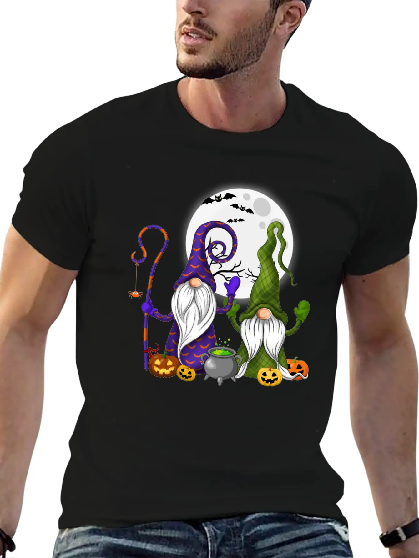 Gnome Witch Halloween Pumpkin Autumn Fall Holiday Stylish Everyday T-Shirt – Unisex Basic Cotton Tee