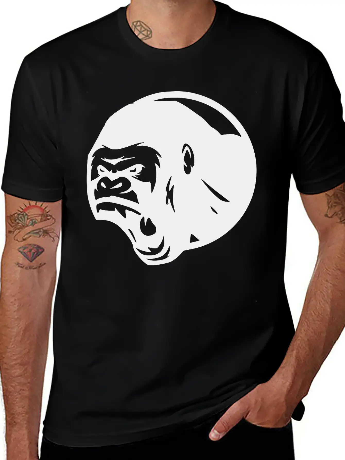 Gorilla Monkey Ape Patch Sticker Stamp Scream Gym Stylish Everyday T-Shirt – Unisex Basic Cotton Tee