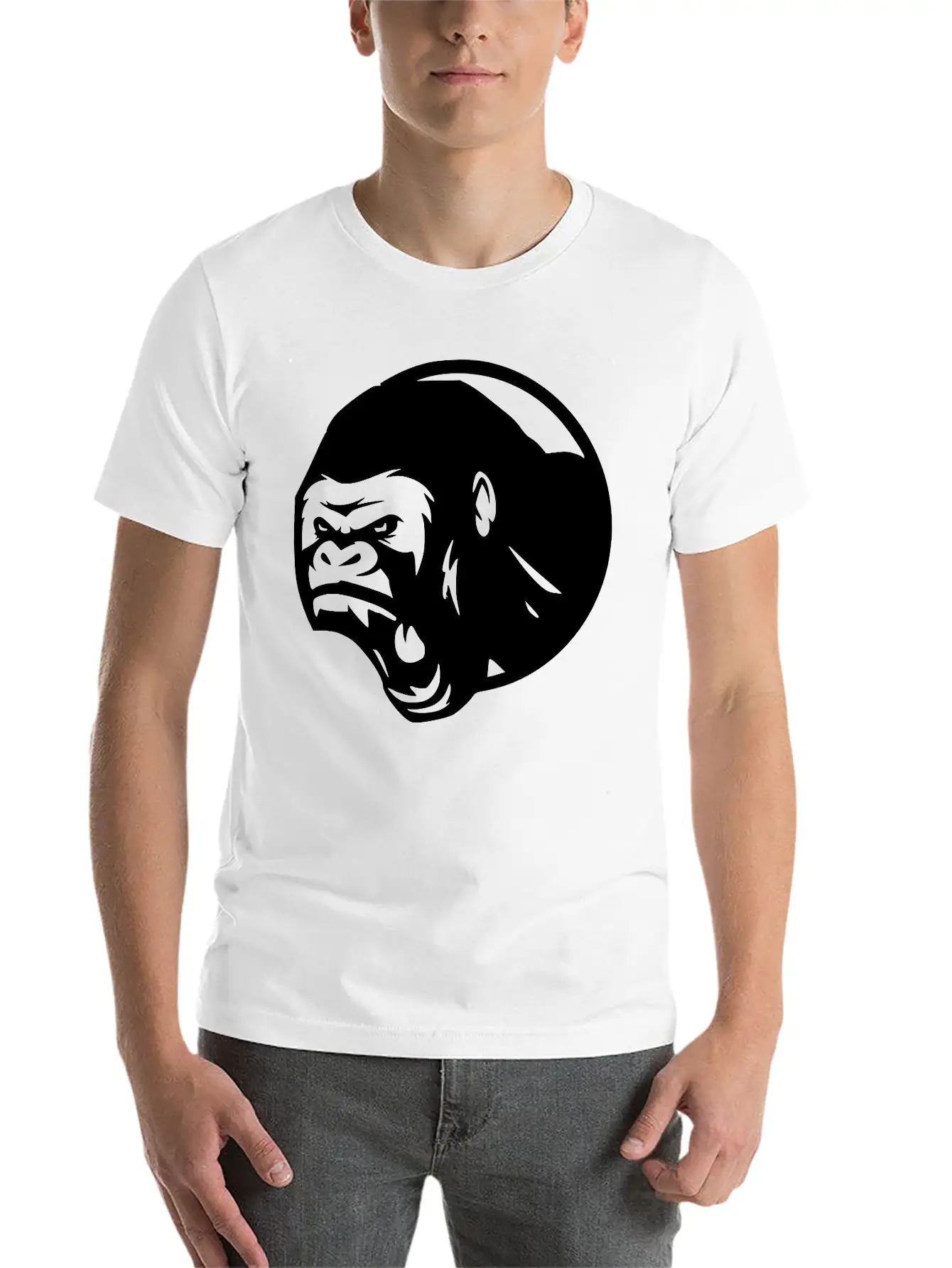 Gorilla Monkey Ape Patch Sticker Stamp Scream Gym Stylish Everyday T-Shirt – Unisex Basic Cotton Tee