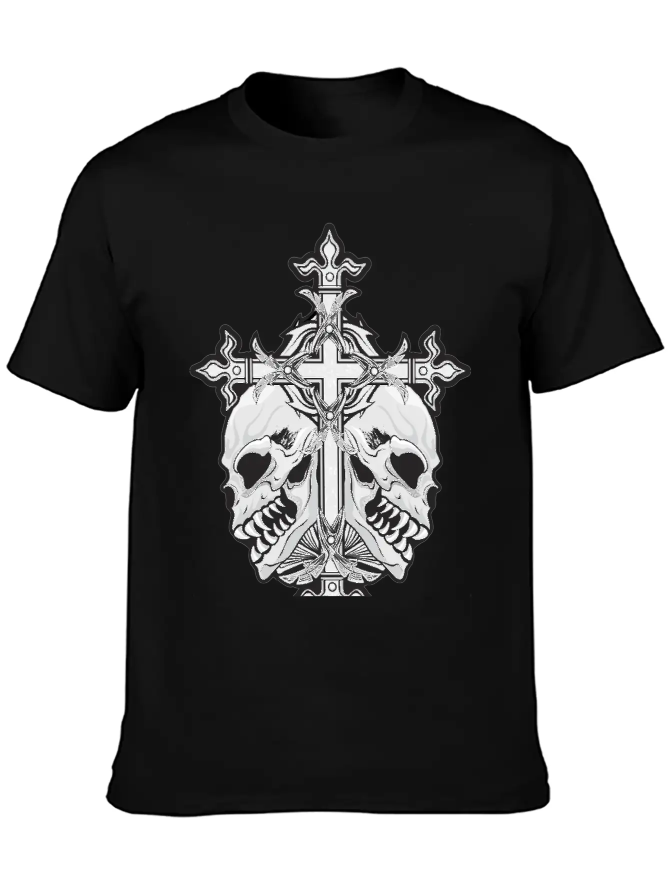 Gothic Cross With Skulls Simple Everyday Graphic Tee – Lightweight Summer Wear