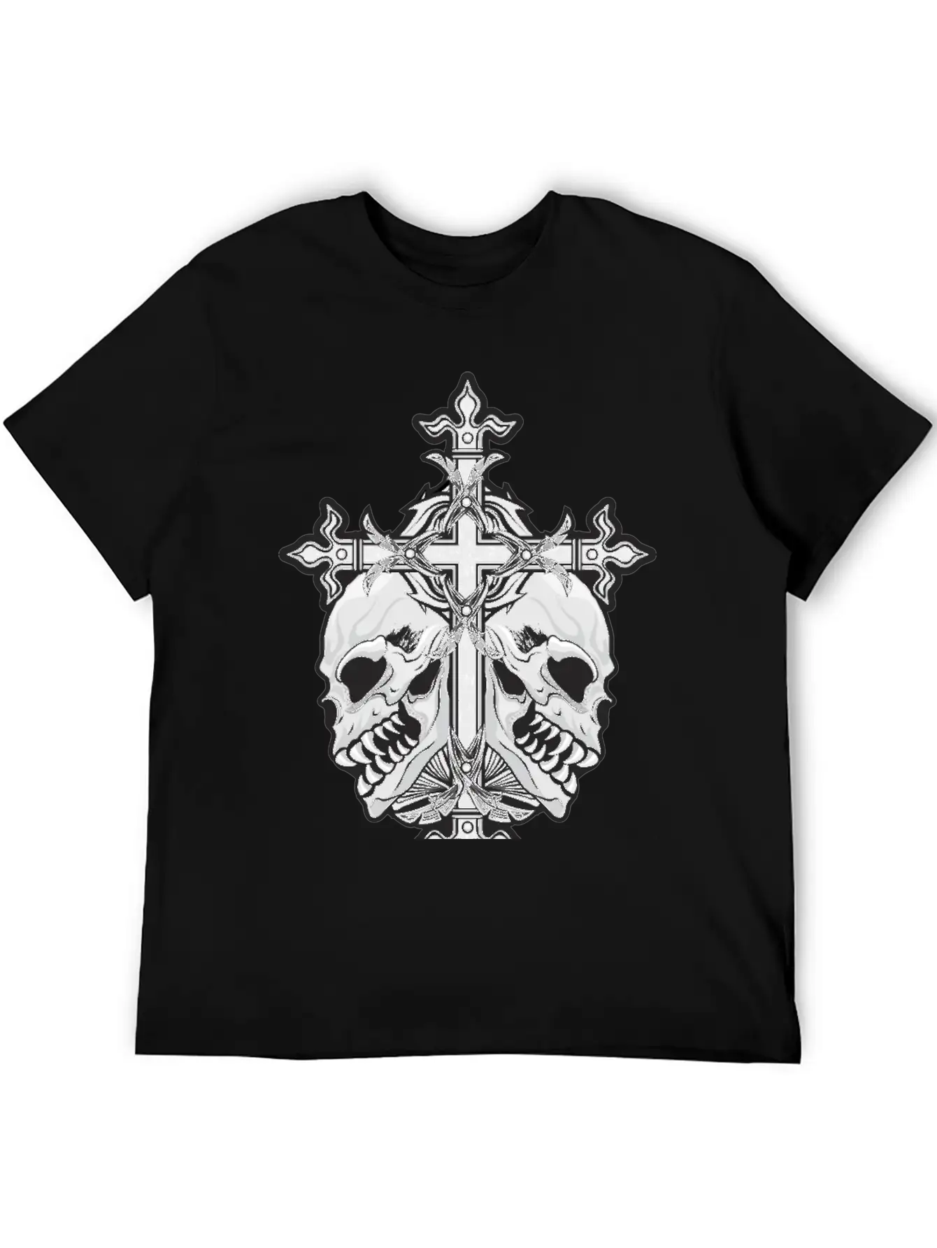 Gothic Cross With Skulls Simple Everyday Graphic Tee – Lightweight Summer Wear