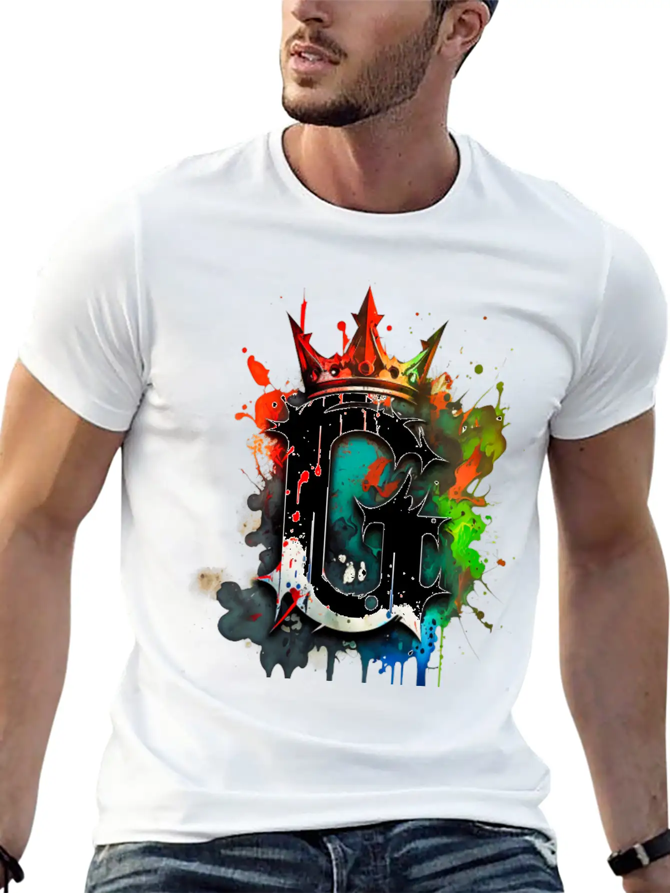 Graffiti Initial Letter "G" With 👑 Classic Crew Neck Graphic Tee – Everyday Minimal Look