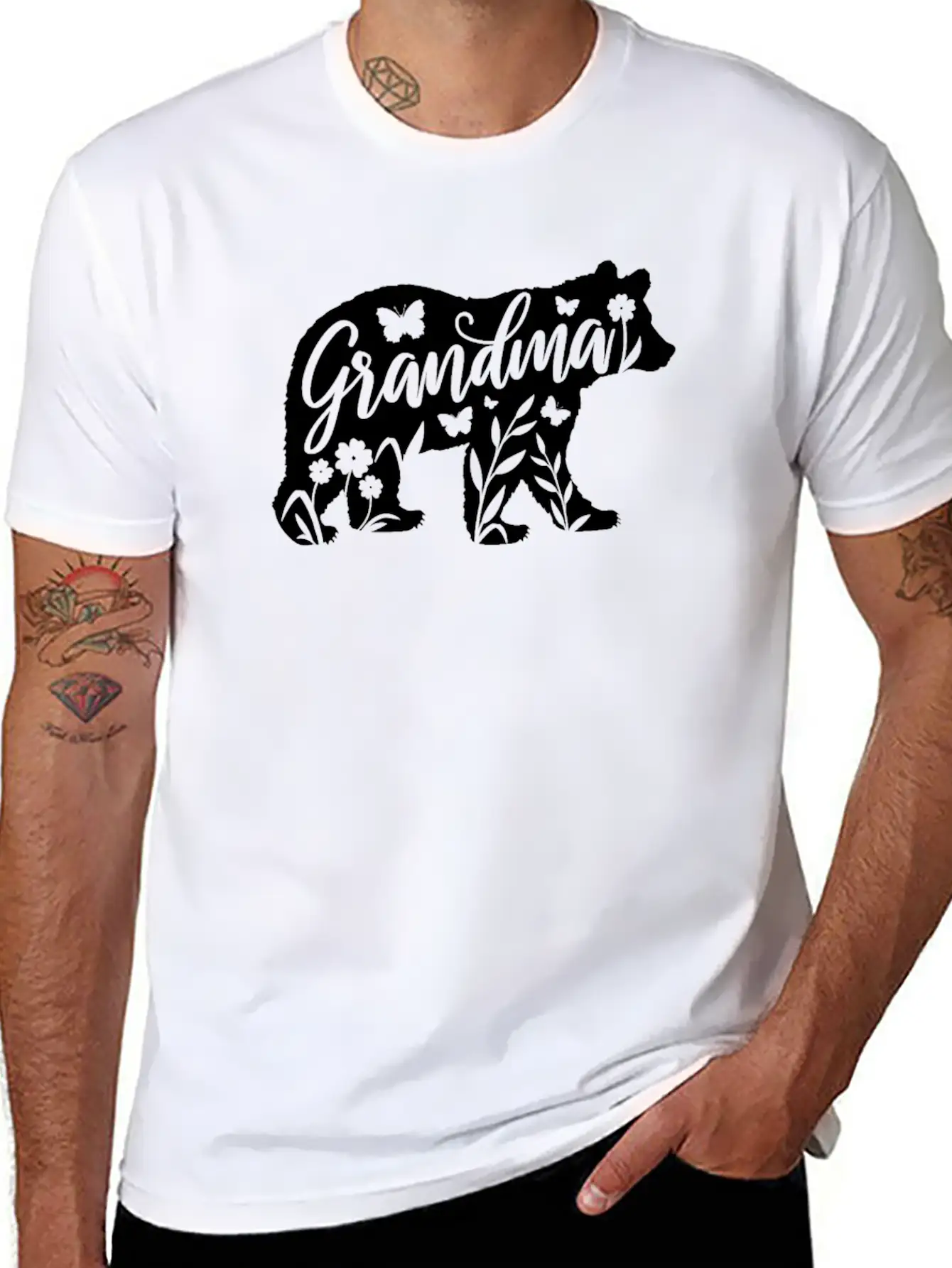 Grandma Bear Floral Grandma Bear Charcoal Ink, Unisex Cotton Tee – Relaxed Fit For Any Occasion