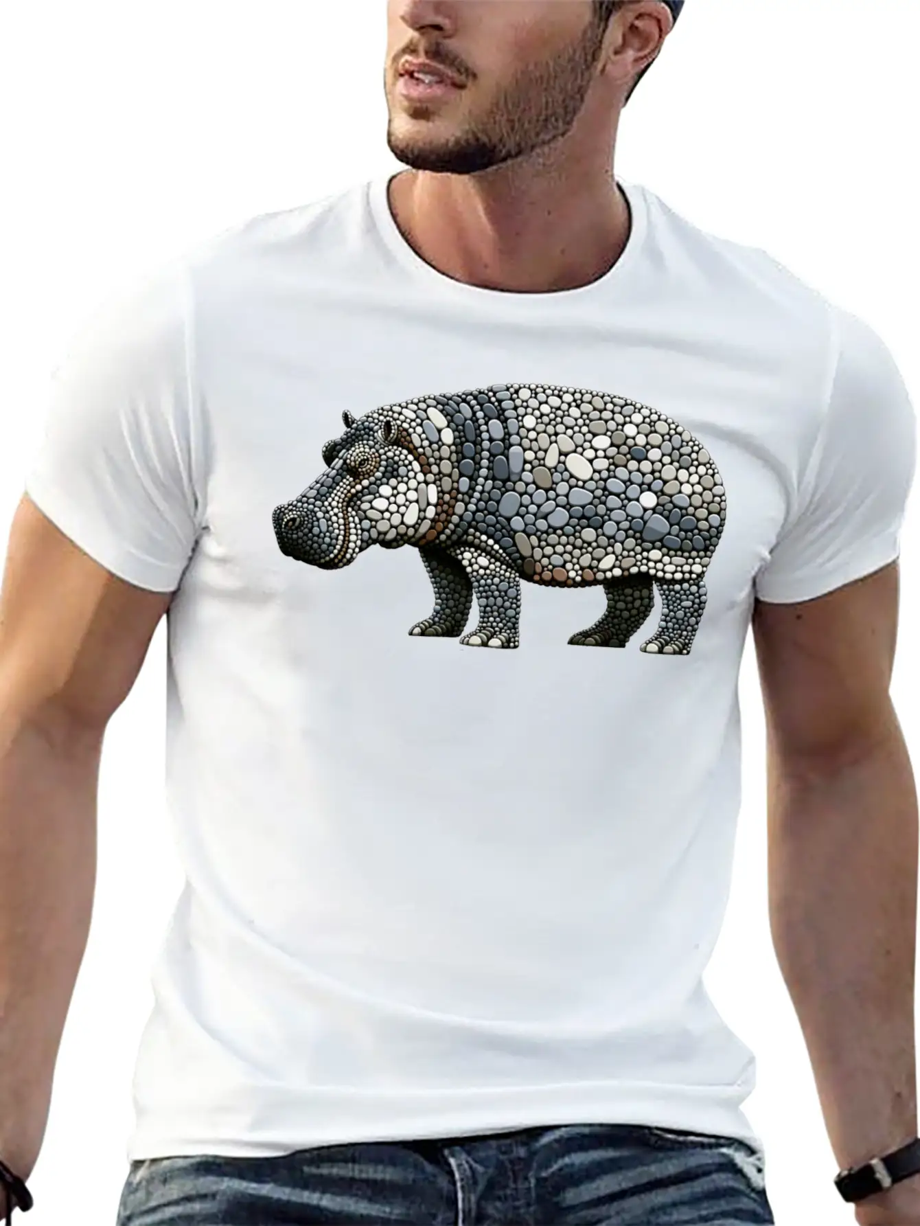 Grayscale Pebble Hippopotamus Stylish Everyday T-Shirt – Unisex Basic Cotton Tee