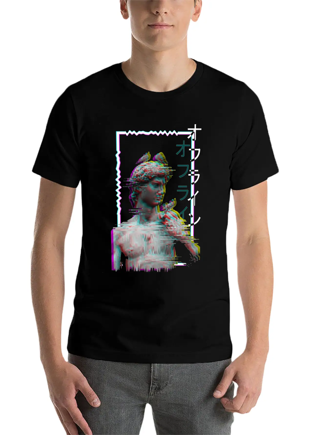 Greek Statue Ancient Vaporwave Synthwave Glitch Basic Graphic T-Shirt – Daily Comfort In Soft Cotton