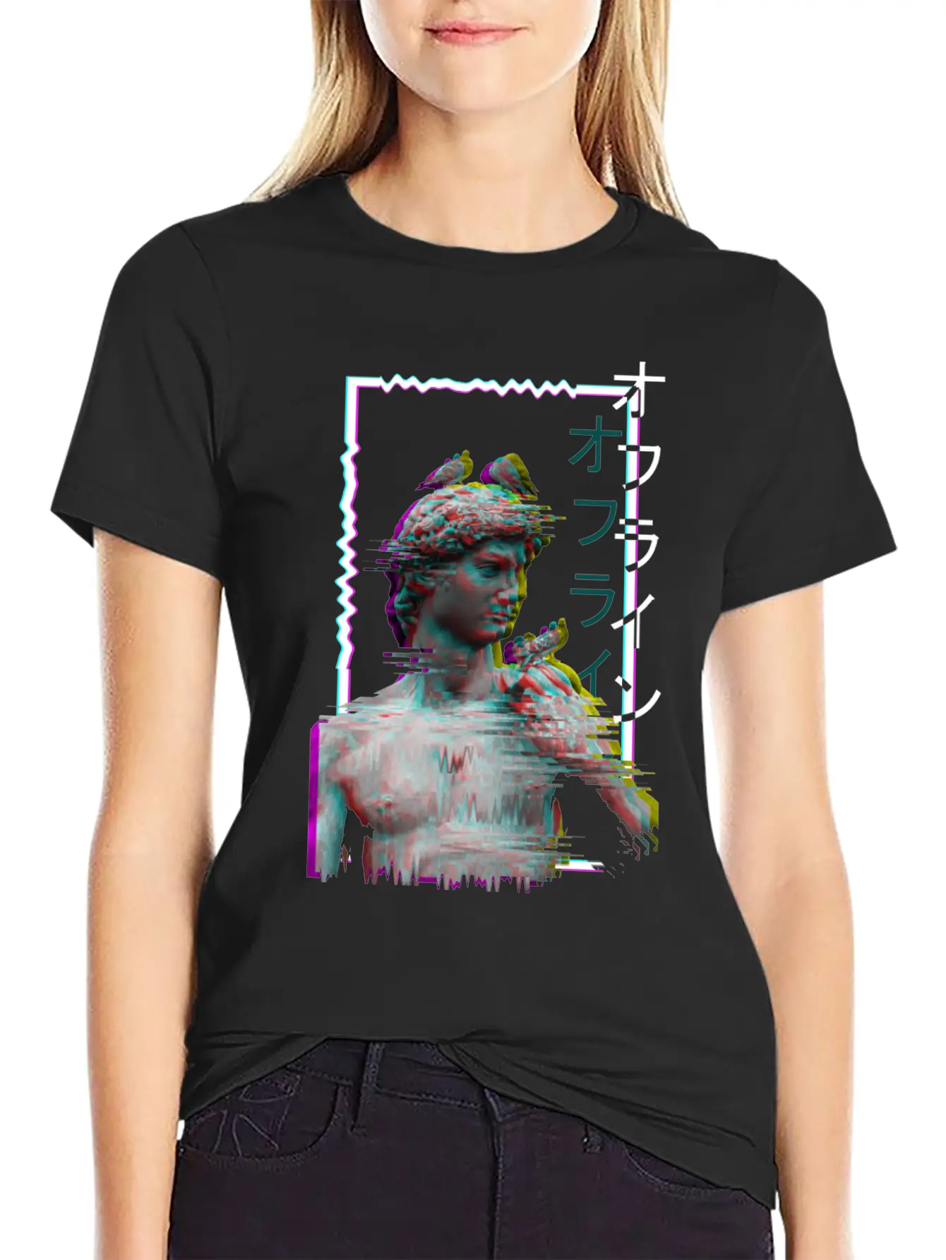 Greek Statue Ancient Vaporwave Synthwave Glitch Basic Graphic T-Shirt – Daily Comfort In Soft Cotton
